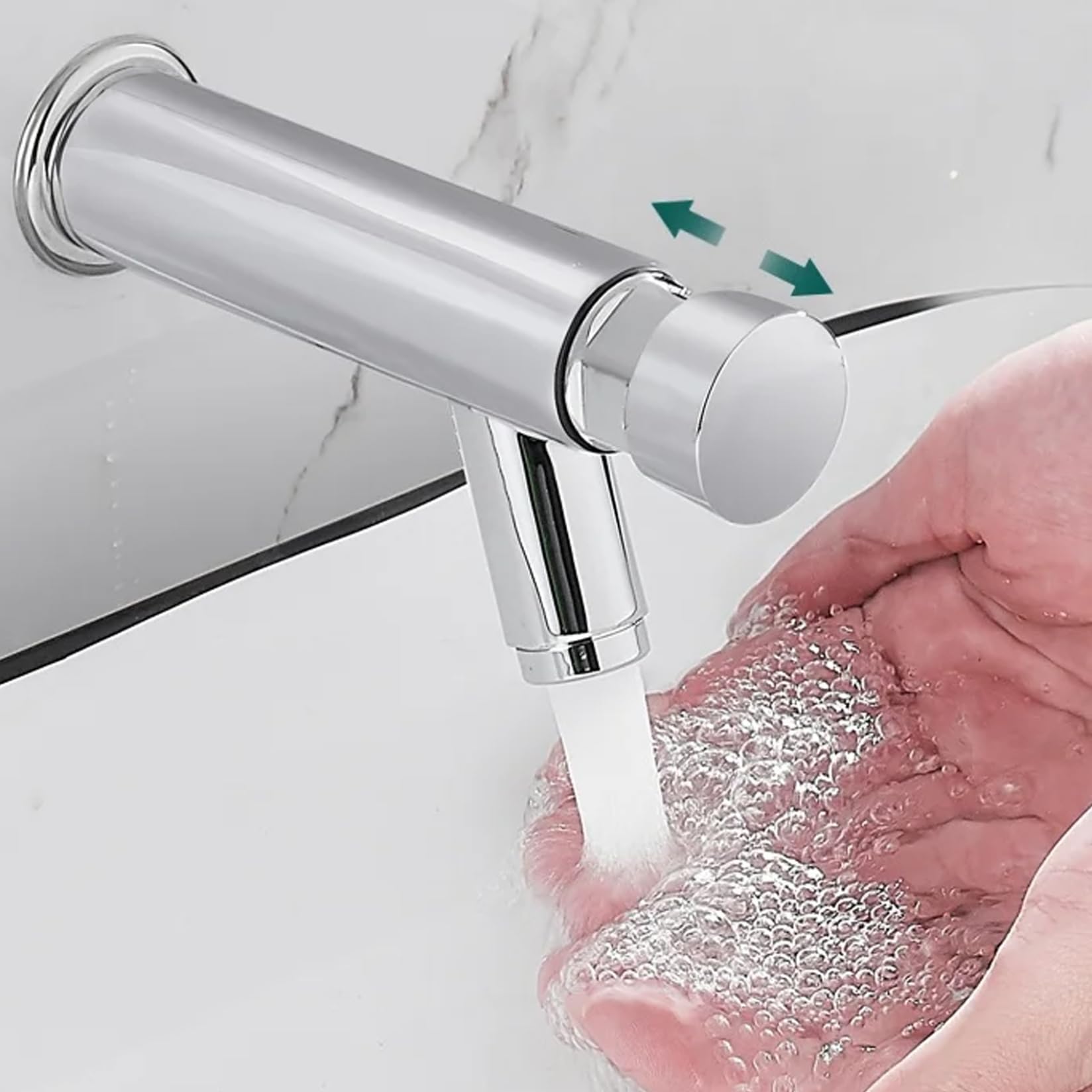 Rubinetto per montaggio a parete Rubinetto con chiusura automatica a un foro Risparmio acqua freddo Rame Lavabo pubblico Press Delay Cucina Bagno Giardino Patio Lavello, Parete