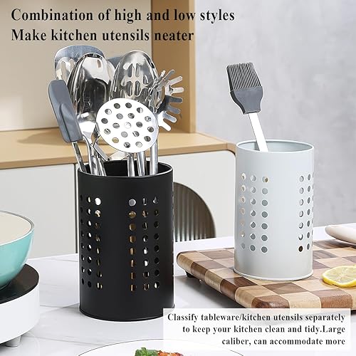 Miniatura 4 de Kyraton Juego de 2 soportes para utensilios de cocina, de acero inoxidable, organizador de utensilios de espátula, decoración de cocina, blanco y