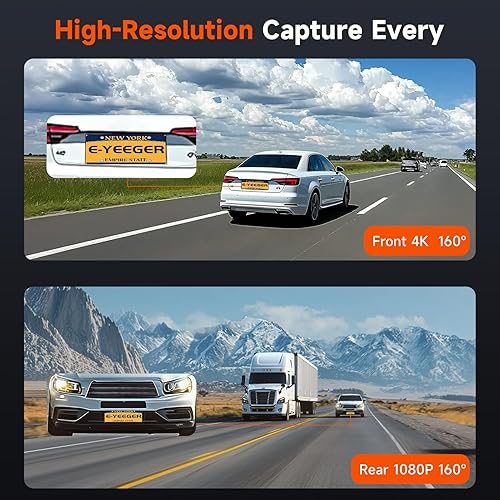 Miniatura 3 de Cámara de tablero frontal y trasera, 4K+1080P cámara de tablero de doble canal para automóviles con visión nocturna, mini cámara para automóvil con