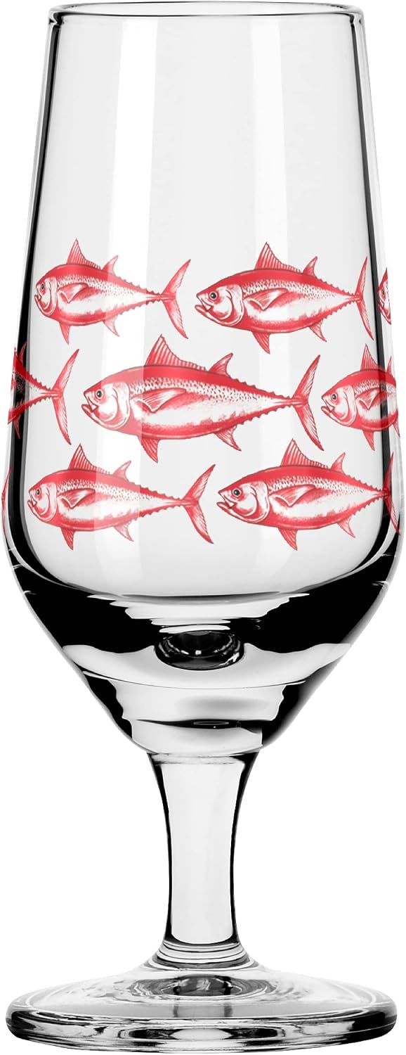RITZENHOFF 3871002 Shot Glass 40 ml Set of 2 – Series Brauchzeit No. 3 + 4 – Fish Motif – Round, Red and Blue – Made in Germany