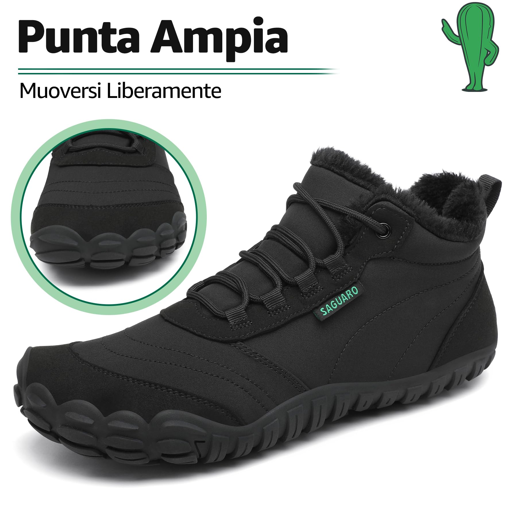 SAGUARO Barefoot Scarpe Invernali Caldo Stivali Neve per Uomo Donna,Gr.36-48