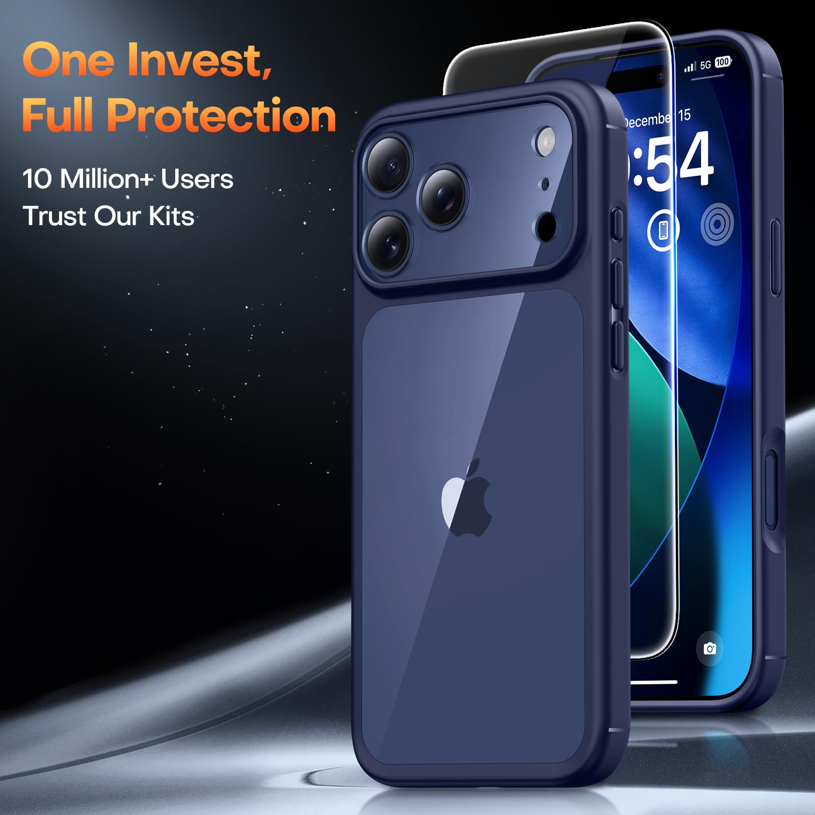 TAURI Cover per iPhone 17 Pro Max con Pellicola in Vetro Temperato,Protezione Completa della Fotocamera,Custodia per Sottile Antishock, Anticaduta - Blu