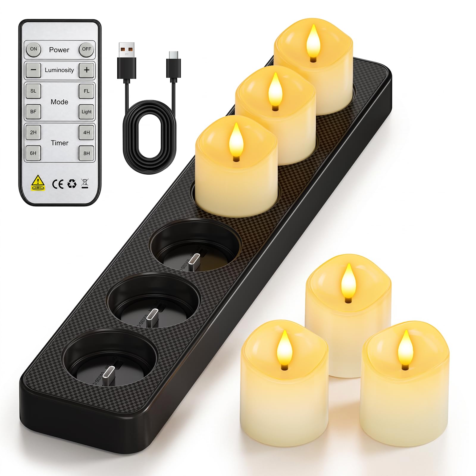 PChero Mini candele ricaricabili con telecomando e base di ricarica, 6