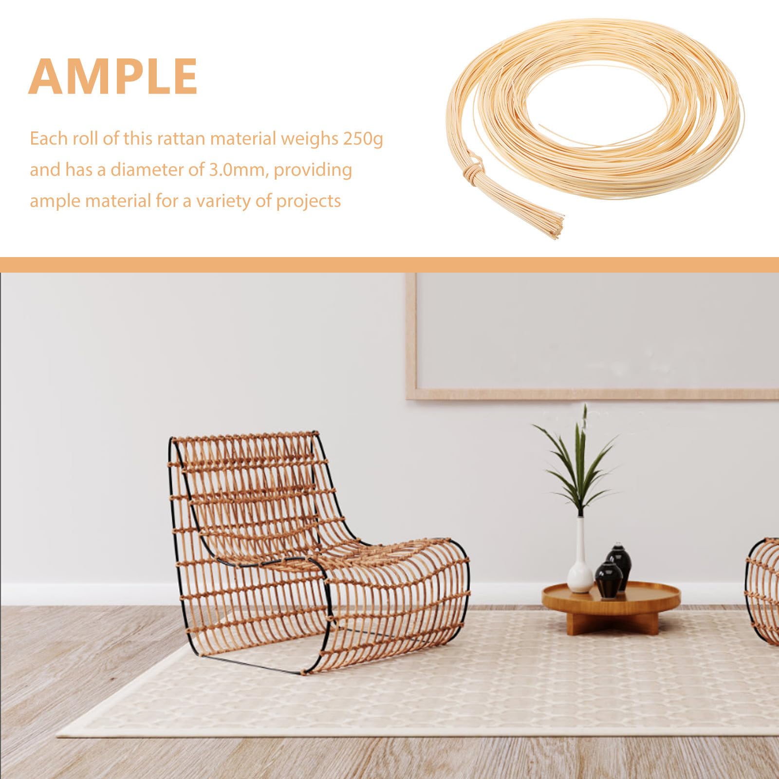 SOLUSTRE Rotolo per Intreccio Fai da Te di Materiale in Rattan Naturale Uso Versatile Adatto per Riparazione di Sedie e Cesti per Restauro Mobili e Artigianato