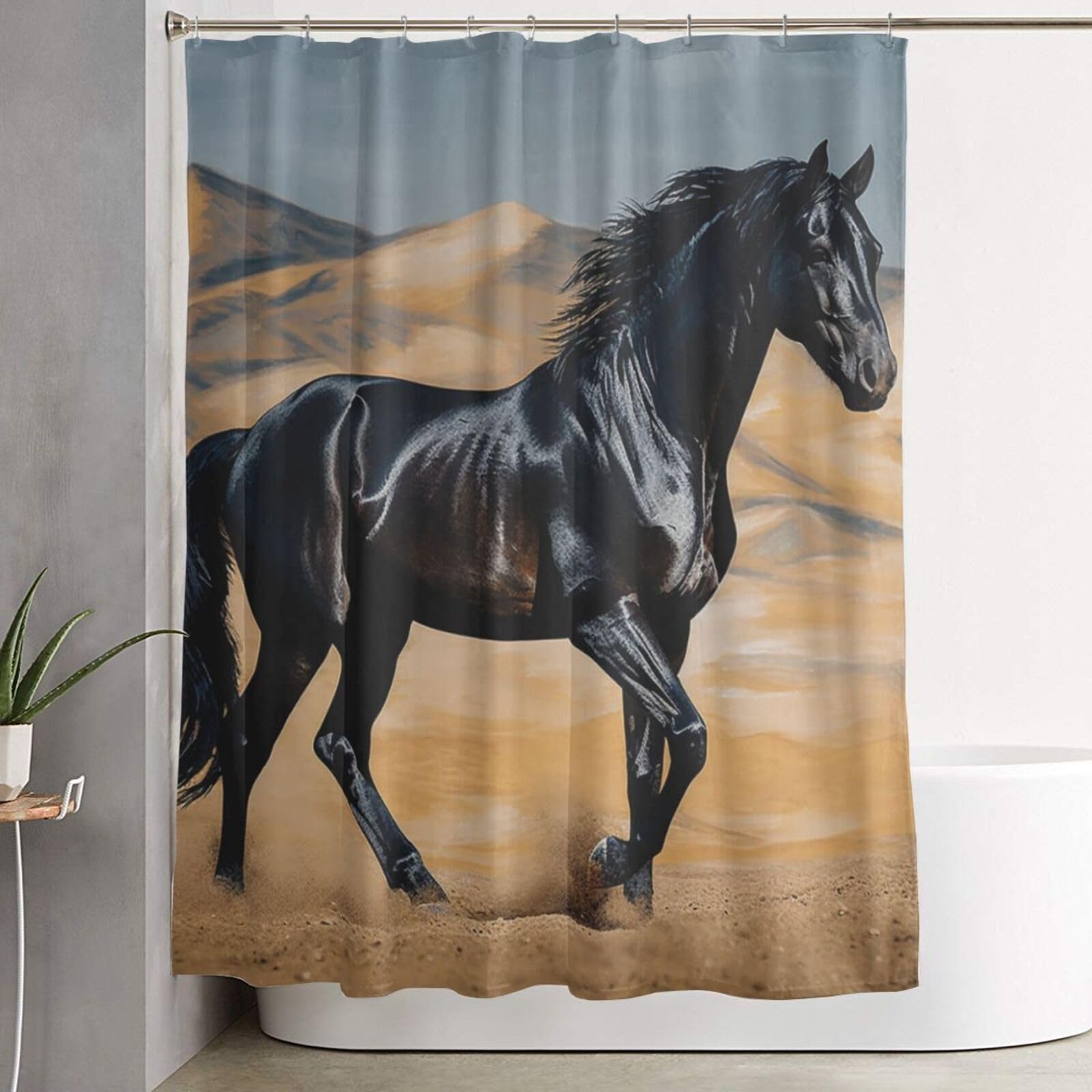 Rideau de douche cheval arabe noir épais et imperméable chic