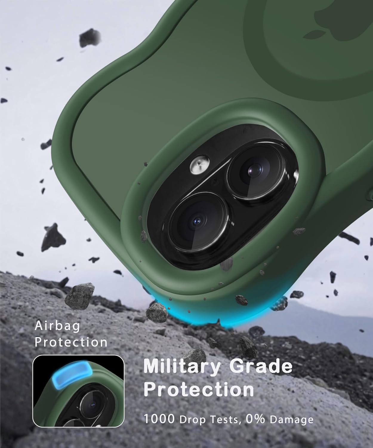 Magnetic for iPhone 16 Plus Case, Compatible with Magsafe Wavy Frame Cute Translucent Matte Hard Back Silicone Bumper Shockproof Phone Case for iPhone 16 Plus Women Girls, Dark Green - Image 6