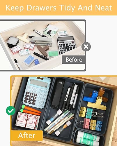 Miniatura 3 de 6 organizadores de cajones grandes, 3 tamaños de plástico versátiles bandejas organizadoras de cajones de escritorio, organización de cajones de