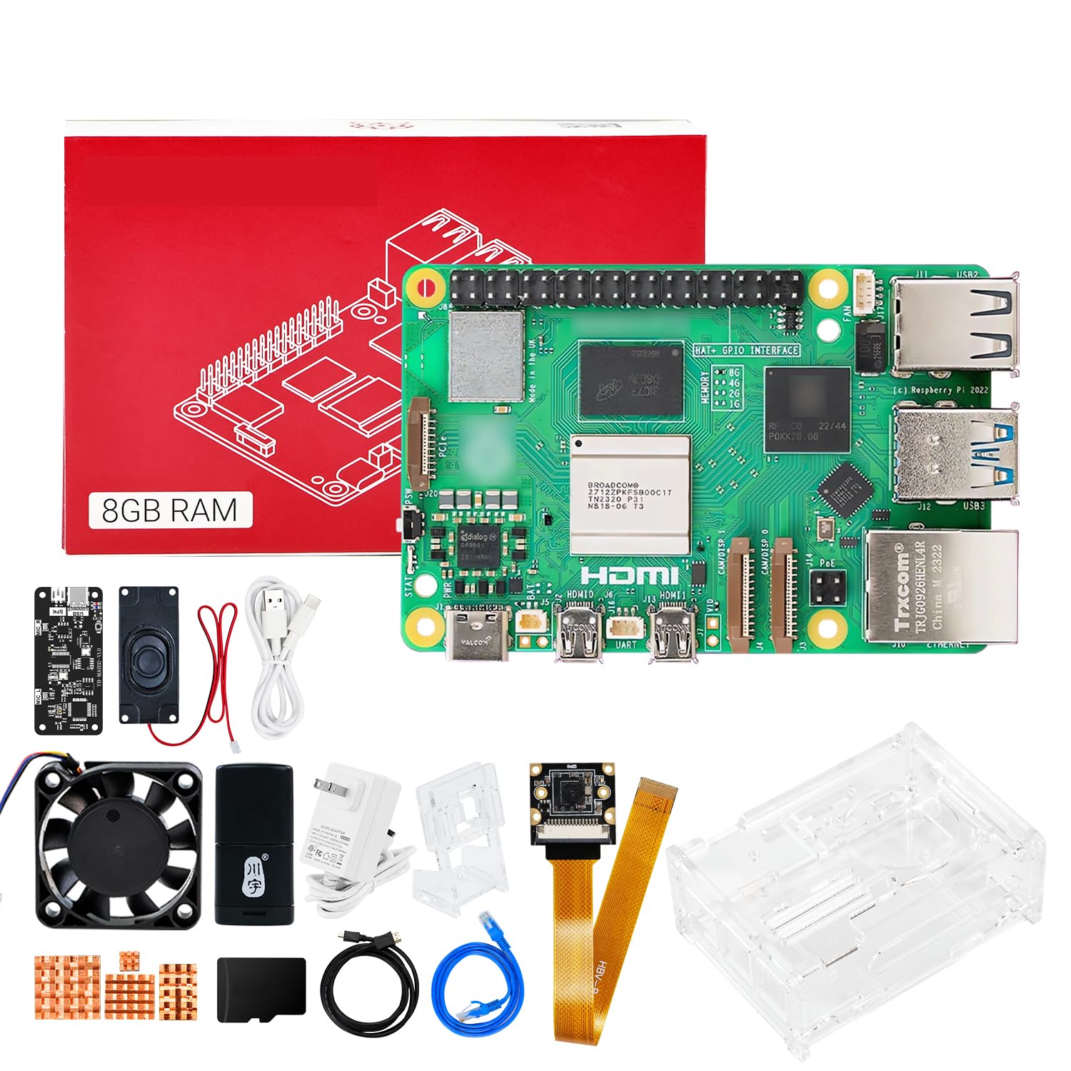 Yahboom Pi 5 4GB/8GB Starter Kit with 27W 5.1V/5A Power Adapter Heat Sink, AI Large Model Voice Module, Case Provide Openclaw Deployment