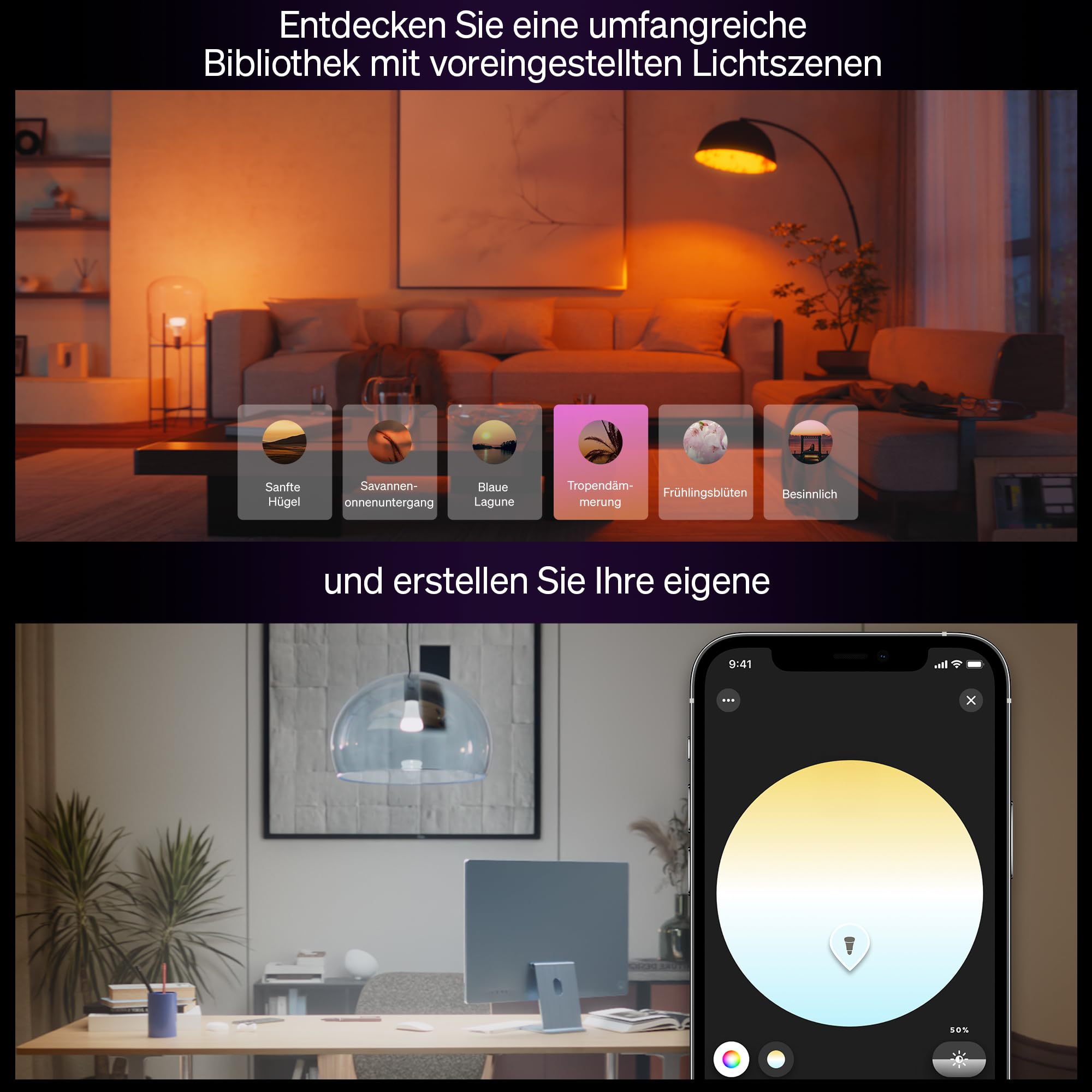Philips Hue Smart LED A67 Lampe, Weiß und Color Ambiance, E27 Fassung, 11,8W, Vollspektrumlicht 1000K-20000K, 1600 Lumen, dimmbar, kompatibel mit Alexa, Google Assistant und Apple Home, 1er Pack