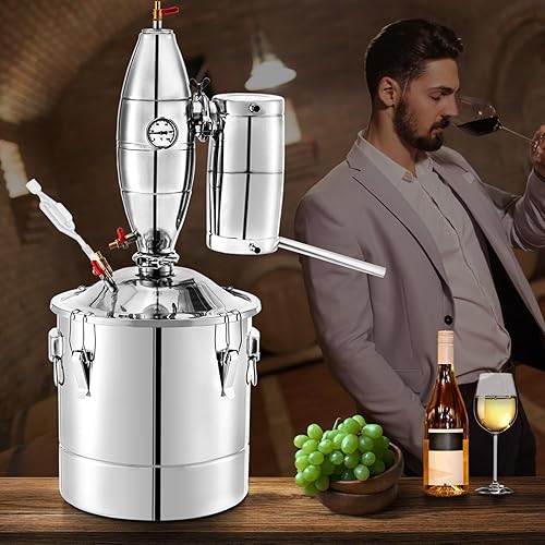 Miniatura 8 de Destilador de alcohol de acero inoxidable 304, kit para el hogar, caldera para hacer vino Moonshine con termómetro, capacidad de 30 litros