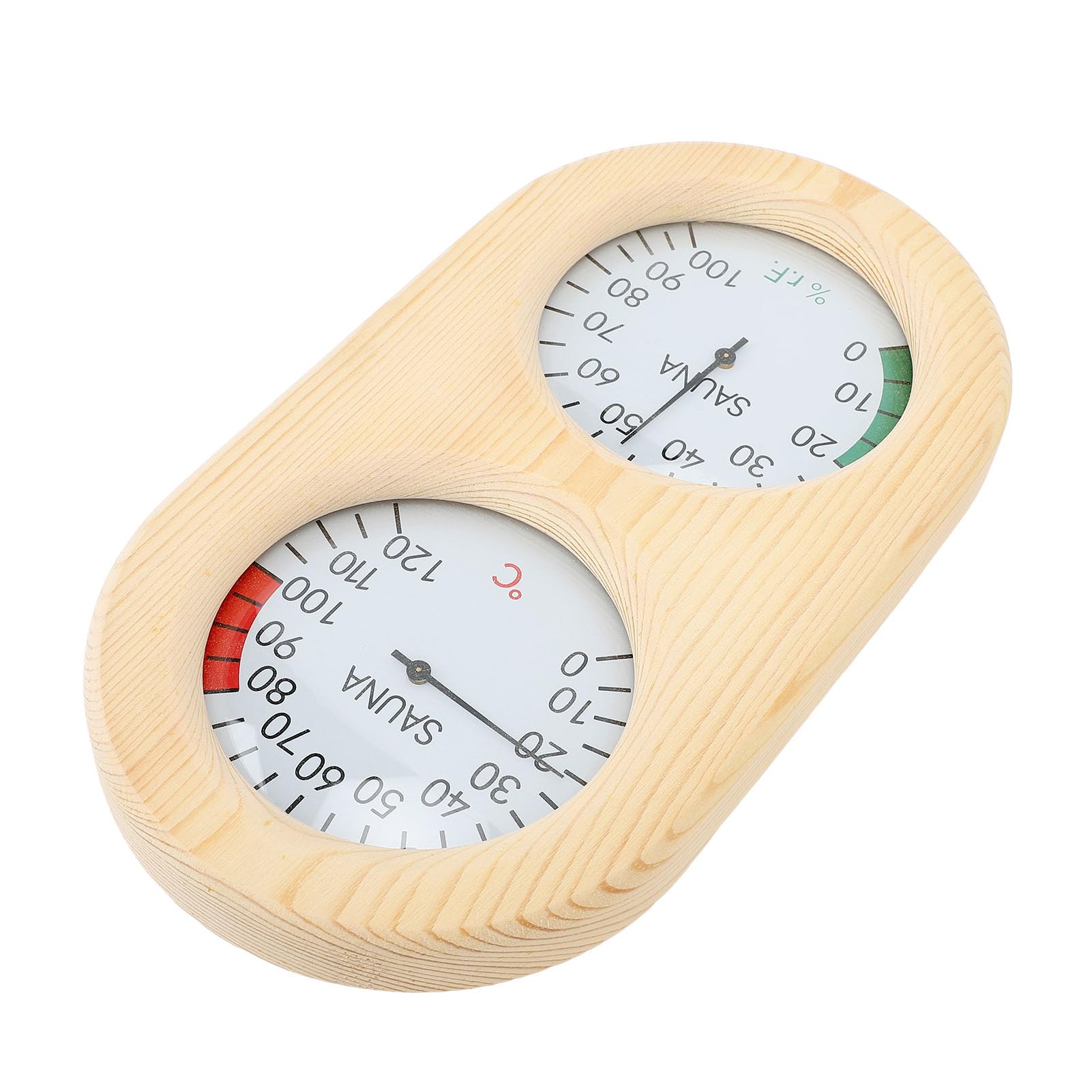Holzthermometer-Hygrometer für Saunaraum, 2-in-1-Temperatur- und Luftfeuchtigkeitsmessgerät, wandmontierter Hygrothermograph für Dampfbad und Badezimmer mit Messbereichen von 0–120