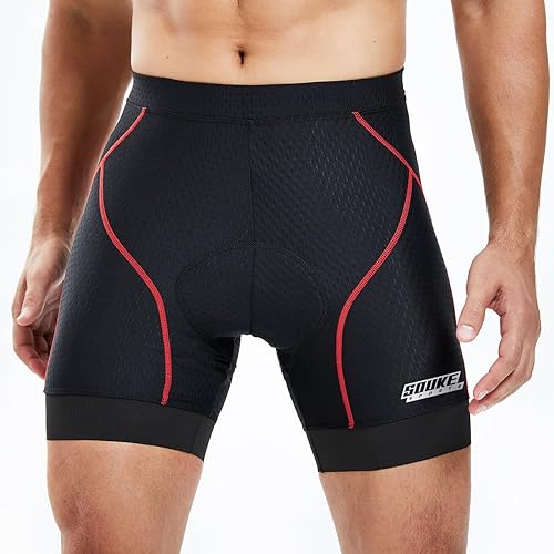 Miniatura 3 de Souke Sports Pantalones cortos de ciclismo para hombre, con acolchado 4D para bicicleta, MTB Liner Shorts con agarre antideslizante en las piernas