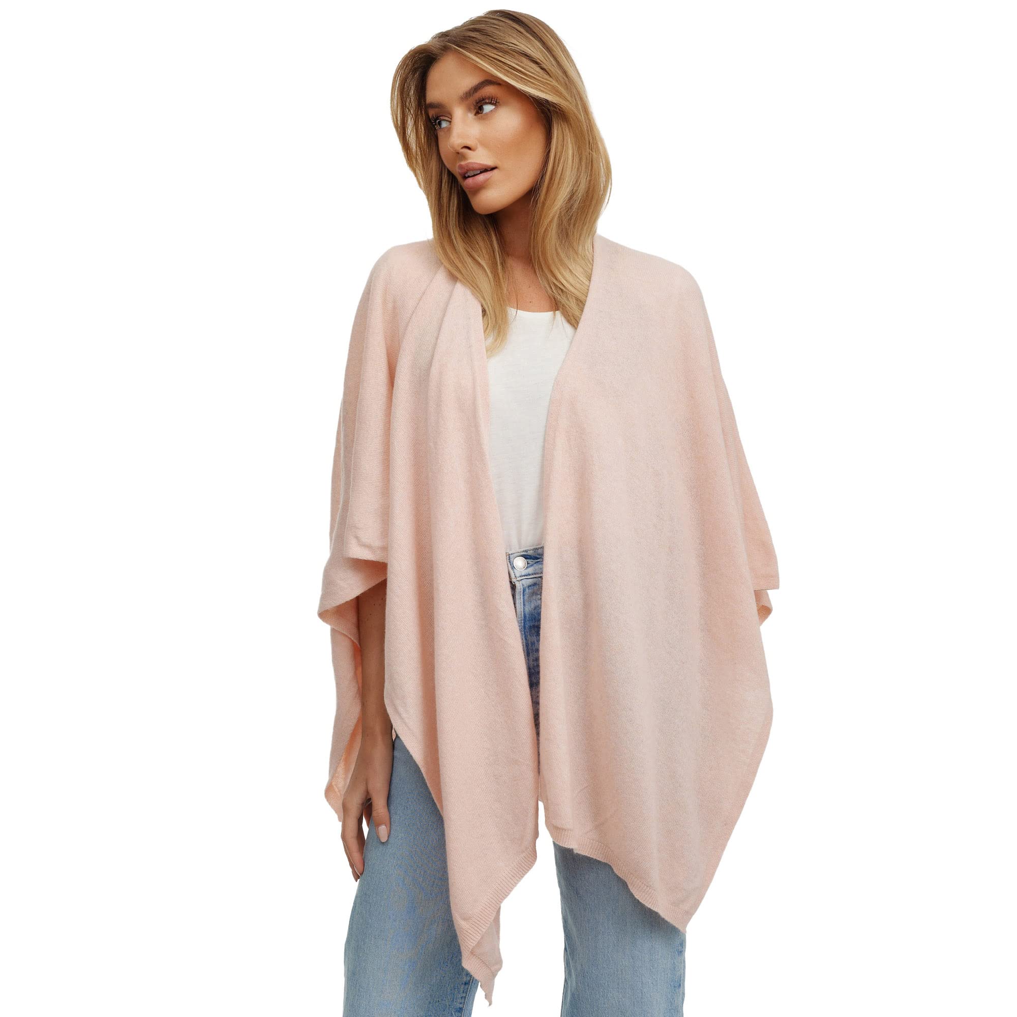 Glamexx24 Dames poncho sjaal kasjmier gevoel gebreide cape vrouwen poncho cardigan XXL schouderdoek voor lente en herfst Made in Italy, lichtroze, One size