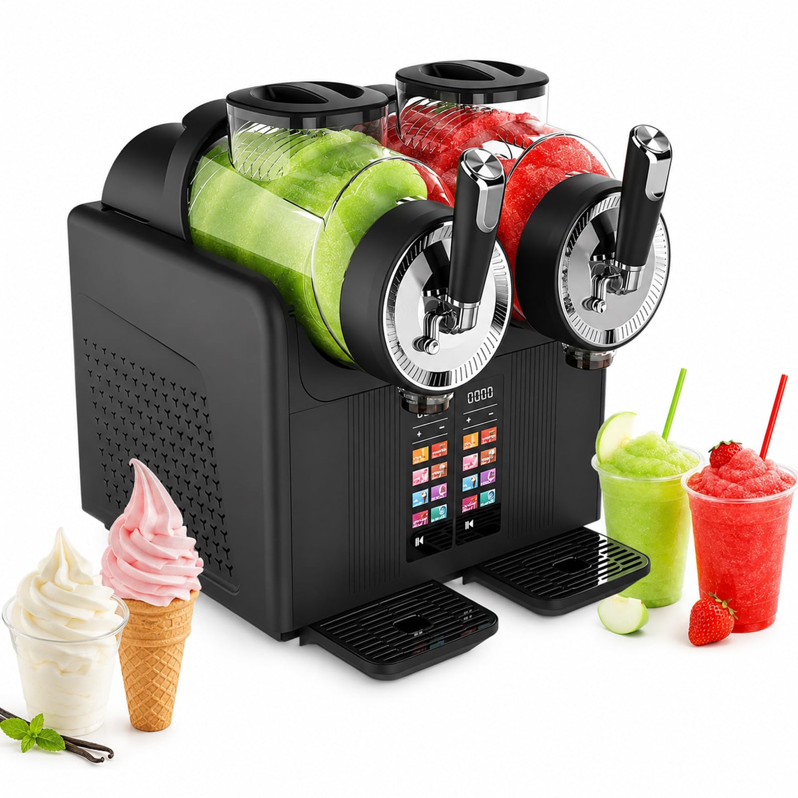 Macchina per Granita E Gelato Soft 2 in 1, Gelatiera con Doppio Serbatoio da 2 L, Macchina per Granite per Casa, 6 Programmi Preimpostati, per Feste E Piccolo Bar Black