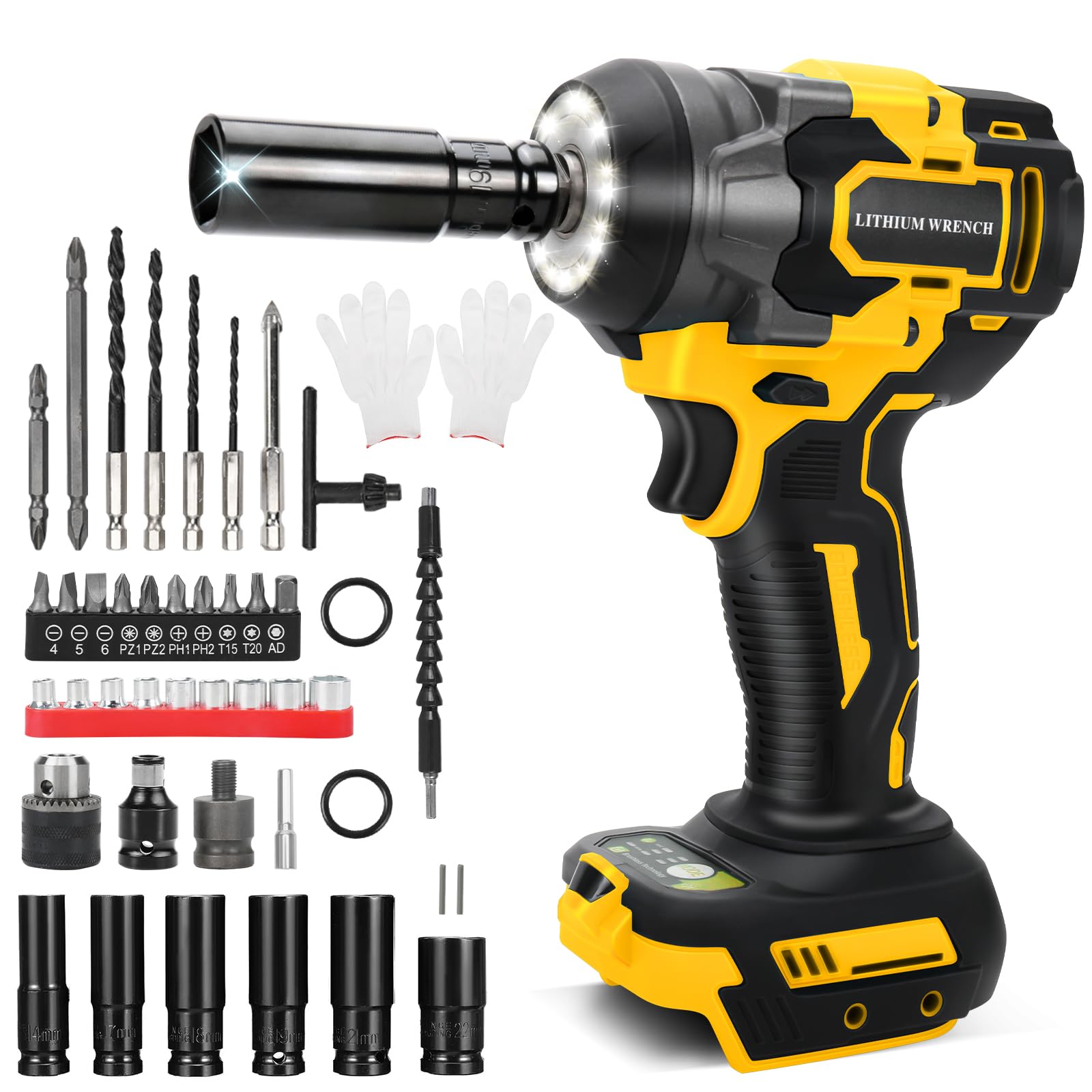 Akumulatorowa wkrętarka udarowa, kompatybilna z akumulatorem Dewalt 20 V, bezszczotkowa 700 Nm, wysoki moment obrotowy, klucz udarowy 1/2 cala, klucz udarowy z 43 akcesoriami (bez akumulatora)