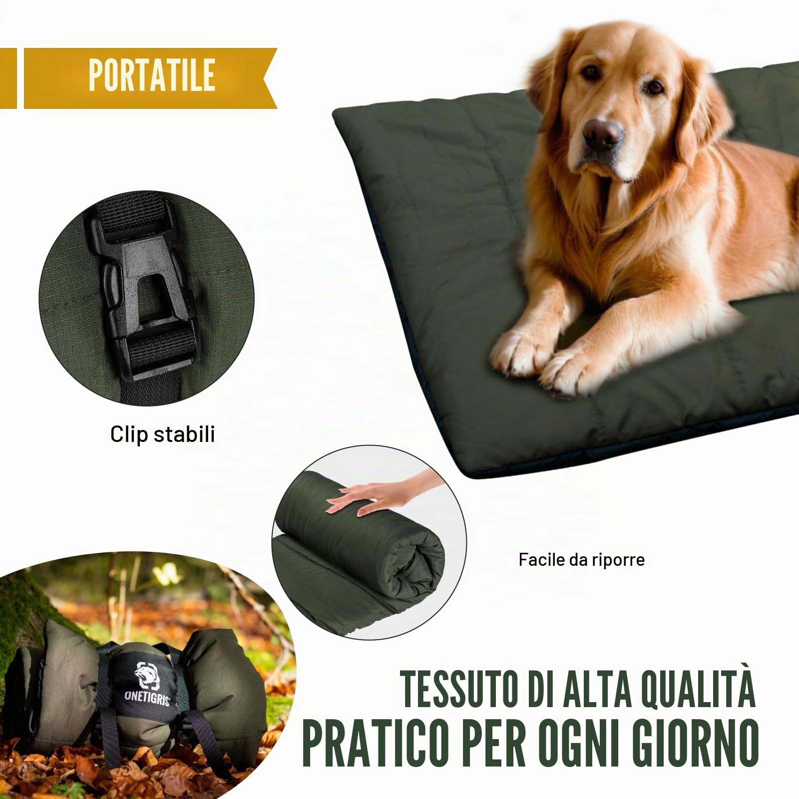 OneTigris coperta per cani lavabile in lavatrice, tappetino per cani comfort e morbidezza letto per cani per viaggio campeggio all'aperto, 110cm x 68cm