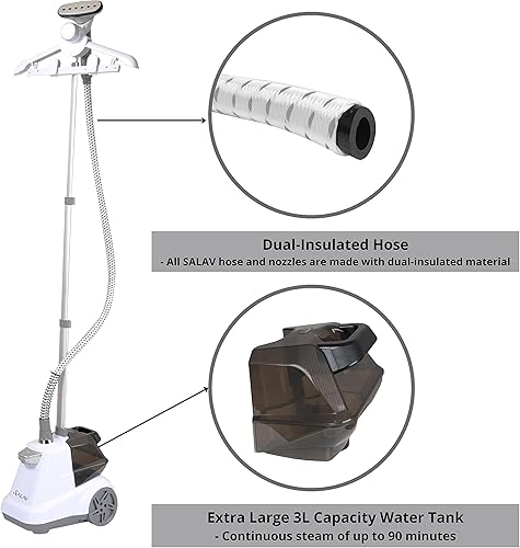 Miniatura 5 de SALAV X3A - Vaporizador de ropa comercial de tamaño completo resistente con pedales y tanque de agua extragrande de 3 litros (101.5 onzas) (blanco)