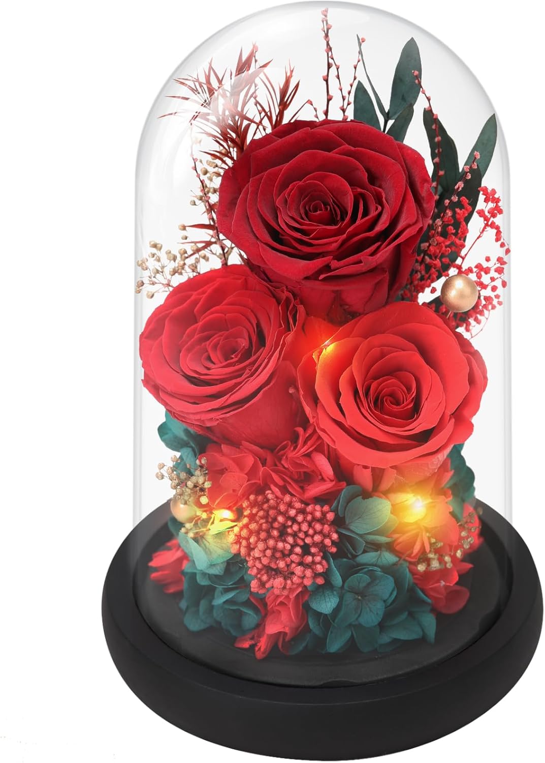 Preserved Roses Flowers for Delivery, Vanlentines Day Gifts for Her, Red Forever Flores in Glass Dome for Wife Girlfriend Grandma, Rose Anniversary Birthday Gift for Mothers Day Christmas