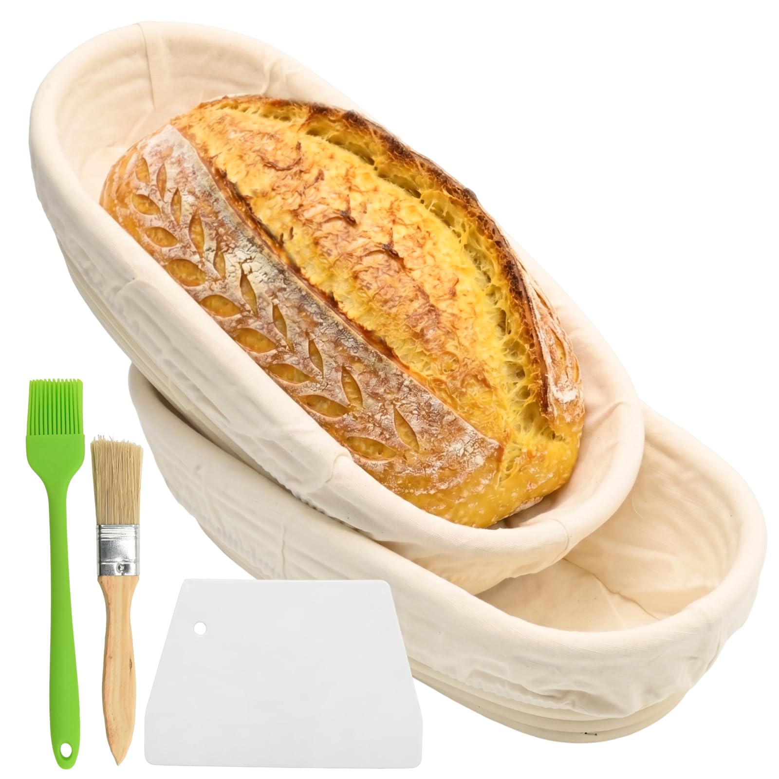 Lot de 2 paniers de fermentation ovales, 30 x 14 x 7 cm, paniers de fermentation en rotin naturel, fabriqués à la main, parfaits pour fermentation de la pâte pour les boulangers amateurs et