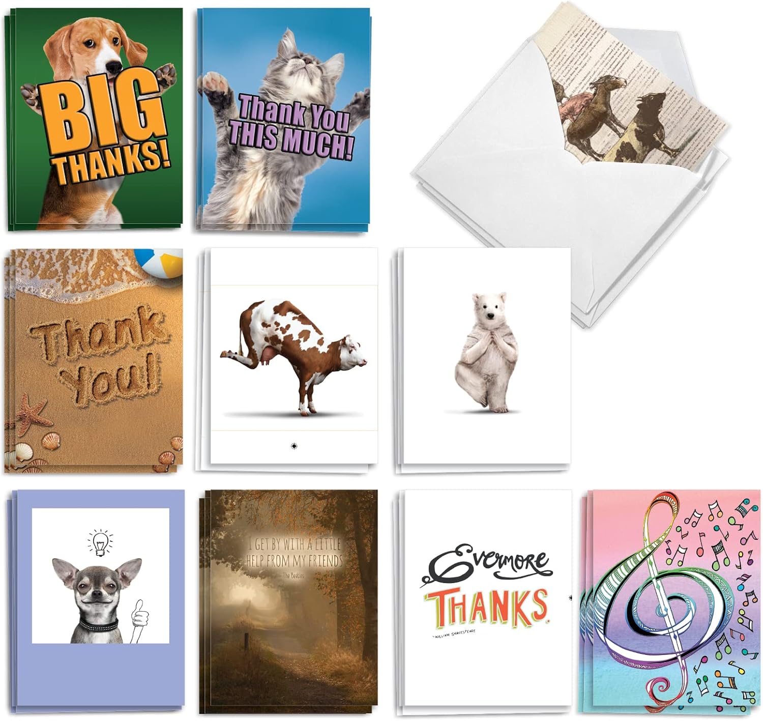 The Best Card Company 40 Assorted Thank You Notecards Boxed Set 4 x 5.12 Inch with Envelopes (10 Designs, 4 Each) Forever Thankful AM10303TYG-B4x10