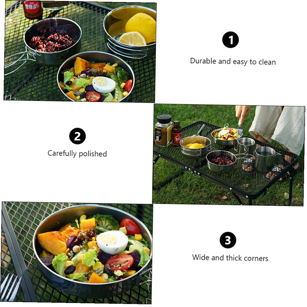 Ensemble de Vaisselle de Camping en Acier Inoxydable 5 Pièces Pliable, Casseroles et Tasses Légères, Ustensiles Multifonctions pour Randonnée et Pique-niques en Plein Air