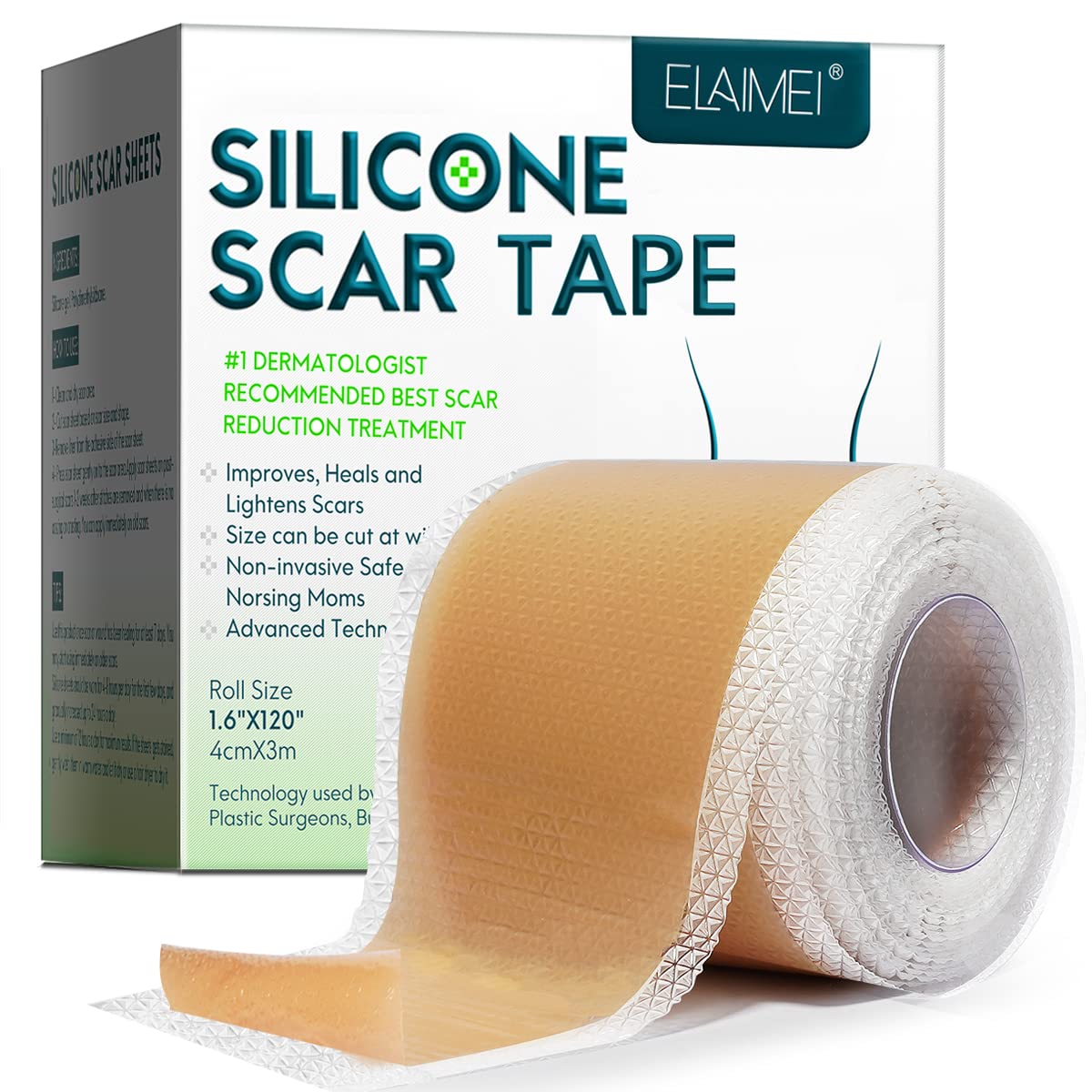 Silicone Scar Sheets, Scar Tape1.6” x 120Inch”3M, Gel Scar Strips