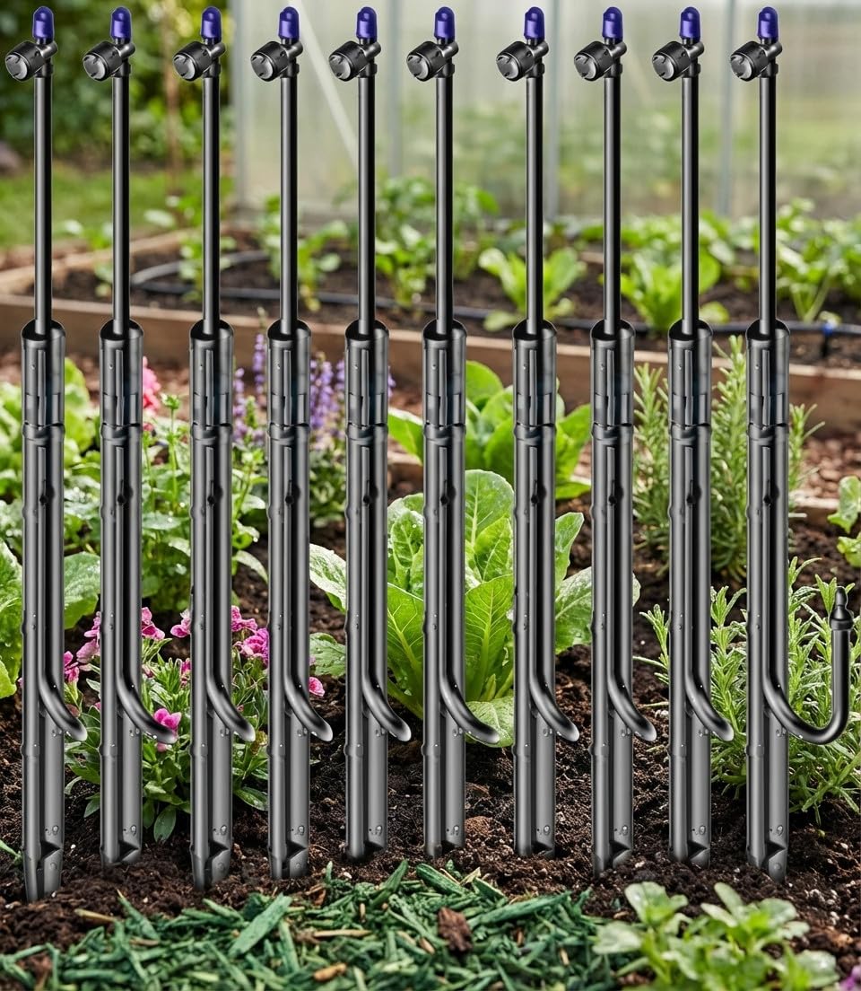 Suinga Microaspersor de Riego 180º Ajustable con Estaca y Microtubo 31 cm | Pack 10 Aspersores de Riego para Jardin | Aspersor de Riego para Plantas y Arriates