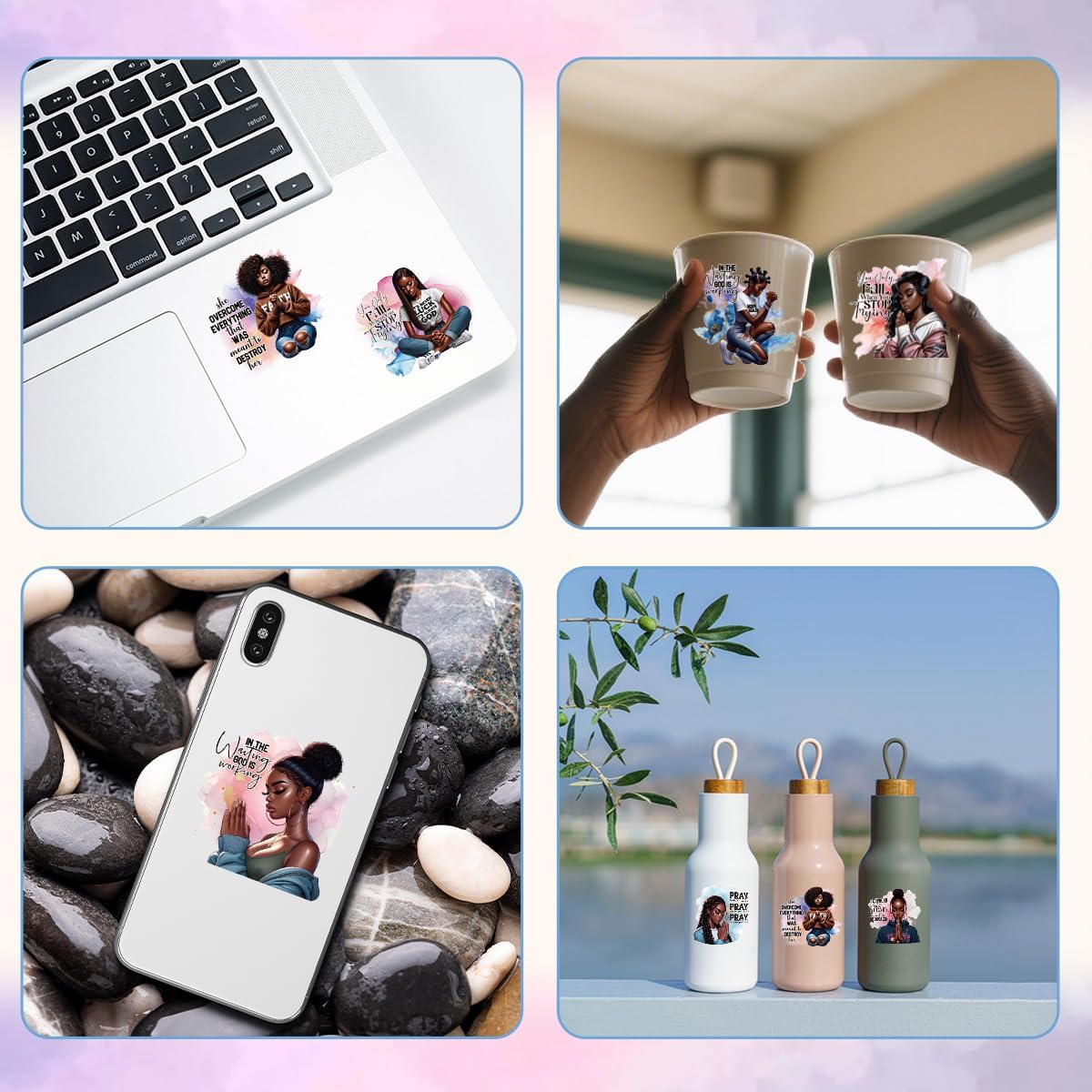 UV DTF Cup Wrap Transfer - 20 Pcs Christian Black Girl UV DTF Cup Wrap for 16 oz Glass, Water Bottles Coffee Mugs Glass Cups Transfers, Woman Pray Bible Religion Uvdtf Decals Crafts Stickers