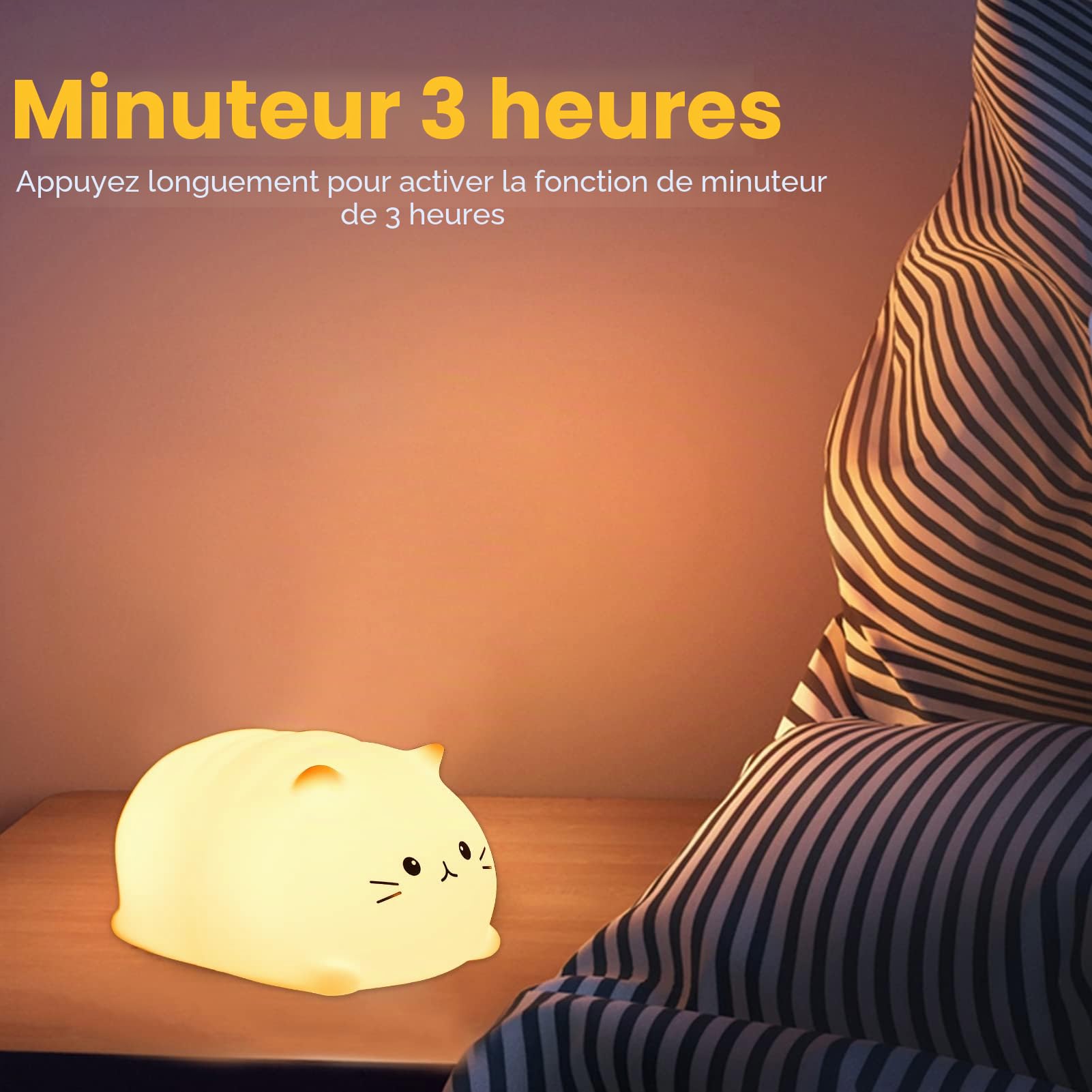 LOVERUIS Veilleuse Enfant, Veilleuse Bébé Lampe de Chevet, Contrôle Tactile 7 Couleurs Chats Veilleuse Kawaii, Veilleuse Enfant Rechargeable Cadeau Bebe Fille