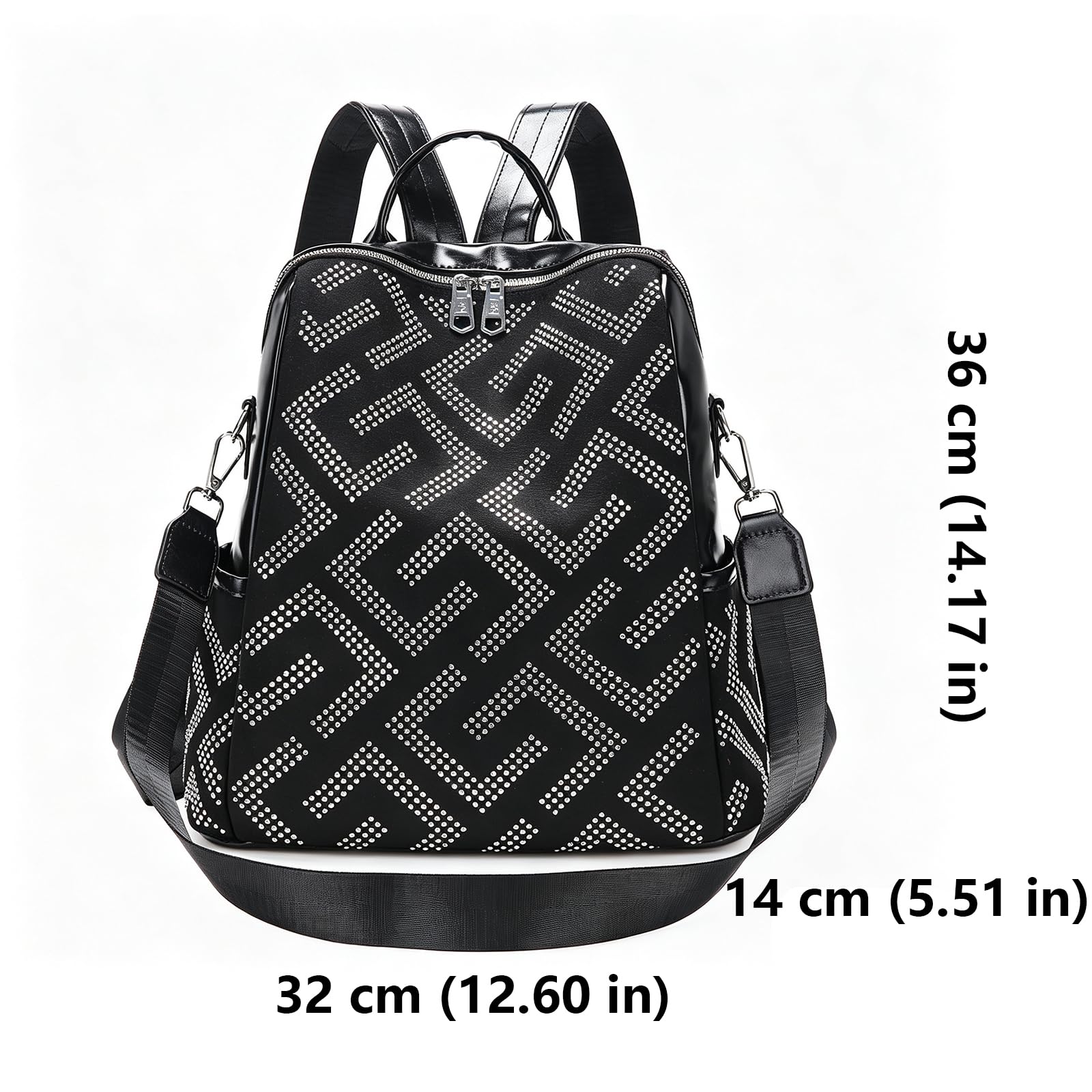 Mujeres strass PU convertible mochila casual mochila Carryall bolso de hombro,Beige