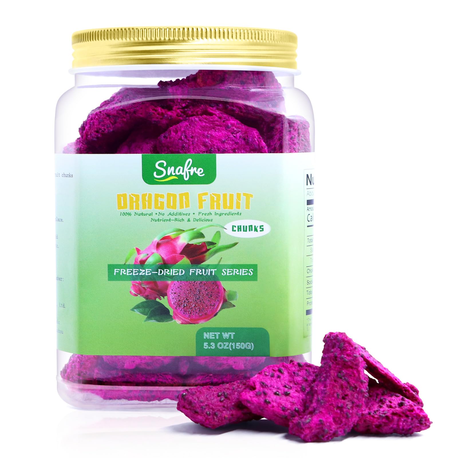 Freeze Dried Dragon Fruit Chunks, 150G/5.3OZ Freeze Dried Fruit, Frozen Dragon Fruit, No Sugar Added, 100% Natural, for Smoothies, Lemonade, Yogurt, Cereal, Cocktails