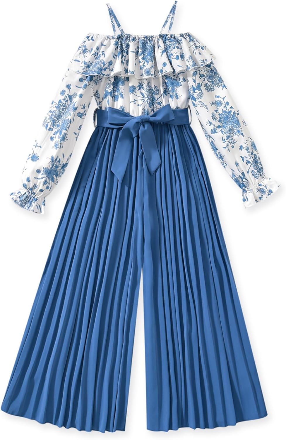 HIHA Girls Off The Shoulder Jumpsuit Pleated Pants Set Fall Winter Outfit Size 6-12