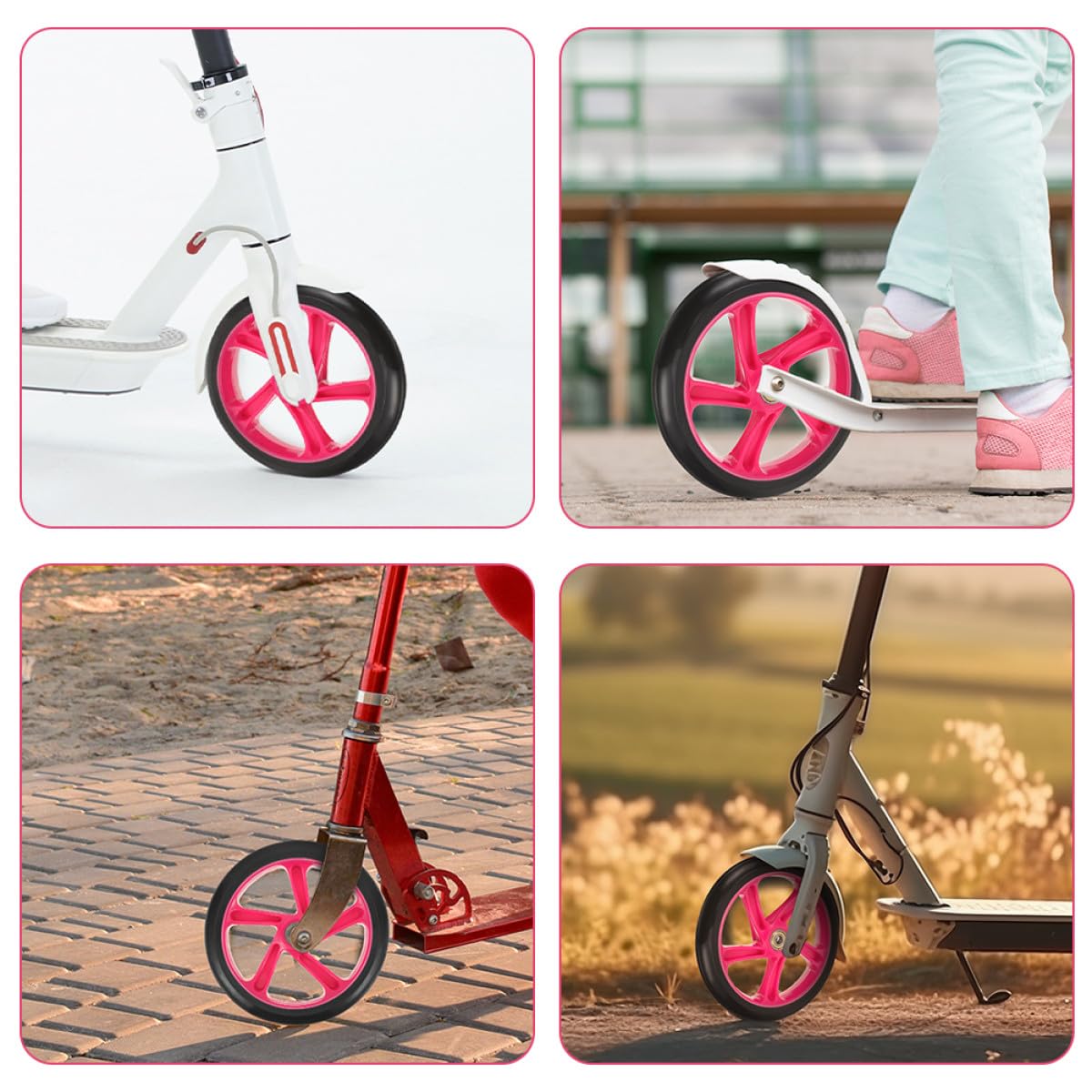 Kichvoe Ruote per Monopattino Elettrico in Pu ad Alta Durezza e Resistenza allo Strappo, 1 Paio di Ruote Elastiche Rosse per Scooter Stunt e Sport