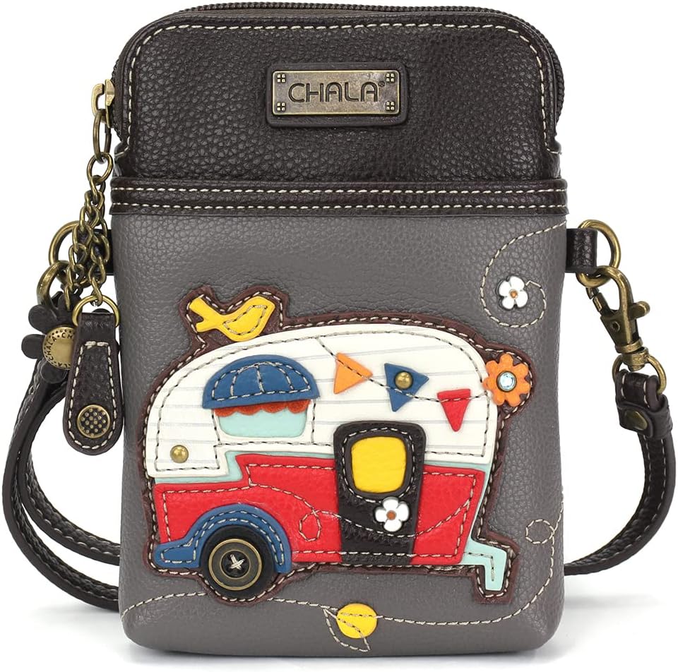 CHALA Adventure Collection Cell Phone Crossbody Purse-Women PU Leather/Canvas Multicolor Handbag with Adjustable Strap