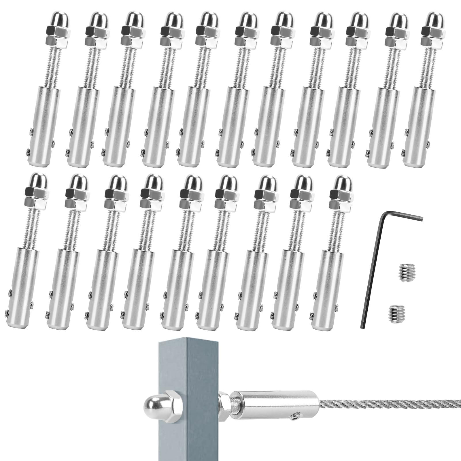 Drahtseilterminal Schraubterminal für Drahtseil 3 mm, Drahtseil Spanner Seilspanner Edelstahl zur Befestigung Abspannung (3mm20pcs)