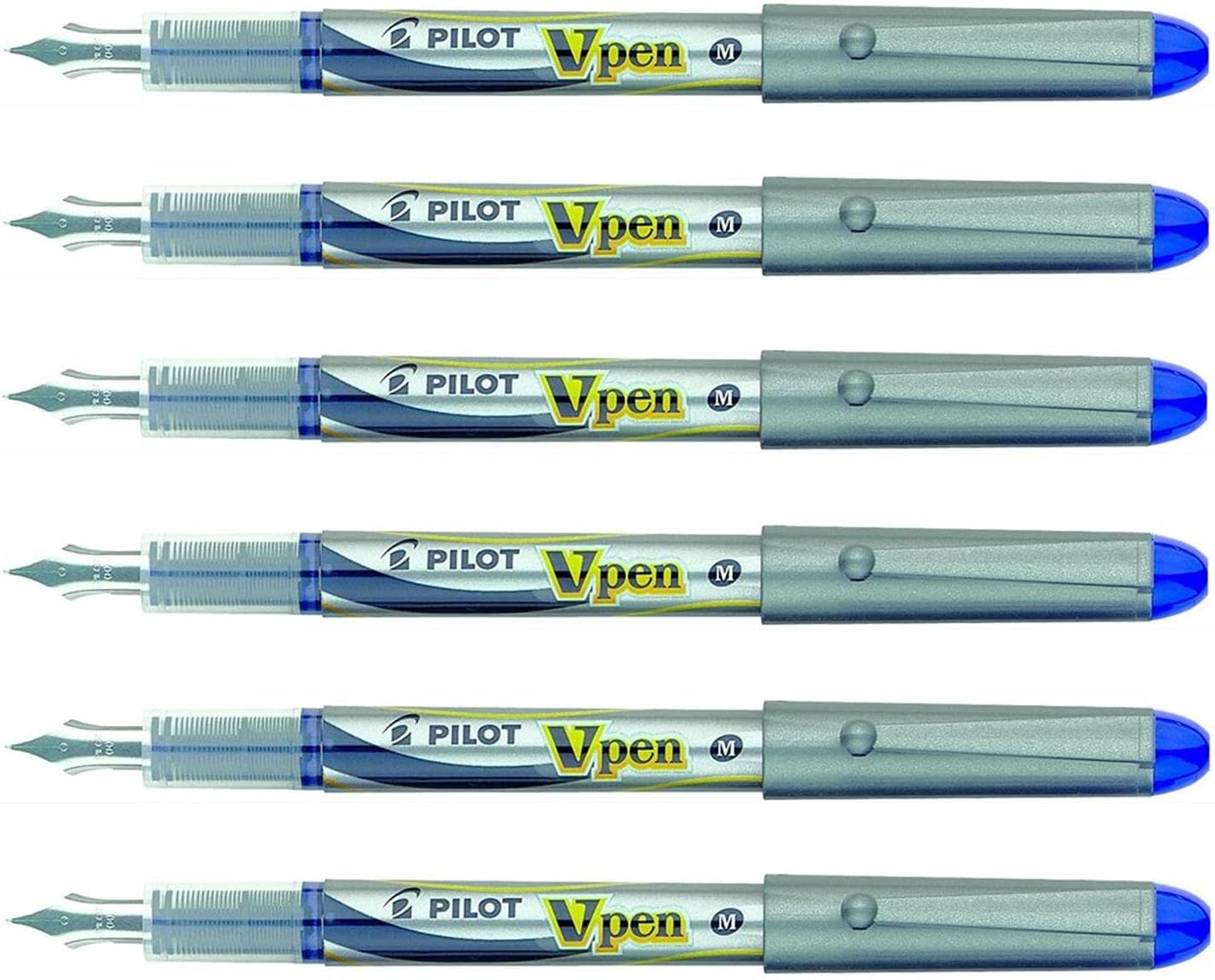 Pilot V-Pen Stylo Plume Effaçable Bleu – Lot De 6 Plume Moyenne Encre Liquide Jetable