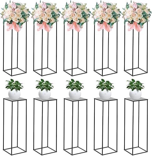 Miniatura 8 de Nalwort 2 soportes negros para floreros de 23.6 pulgadas, centros de mesa de boda para mesas, jarrón geométrico de metal, soporte de flores alto