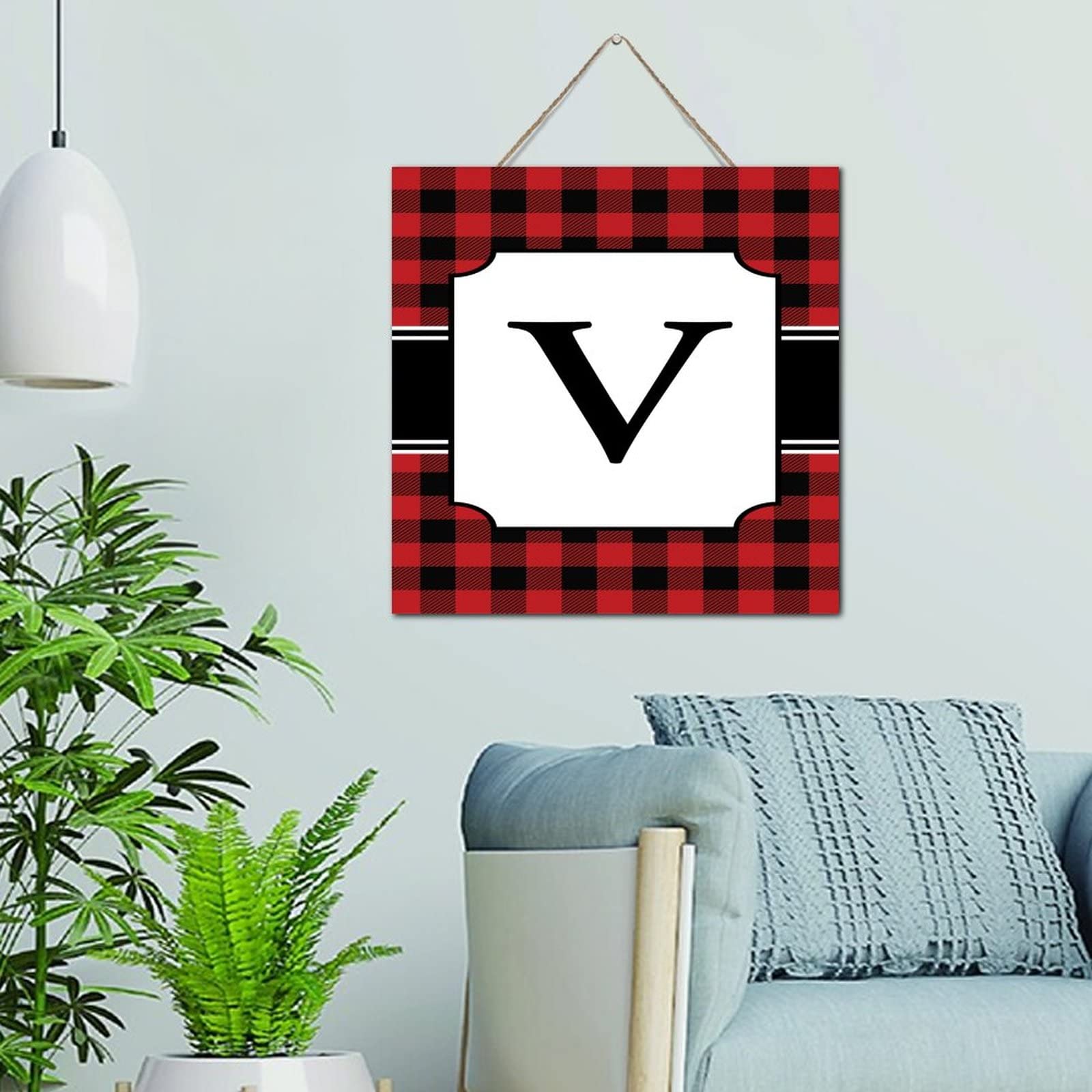 Décoration murale en bois Noël initiale V rouge noir extérieur intérieur