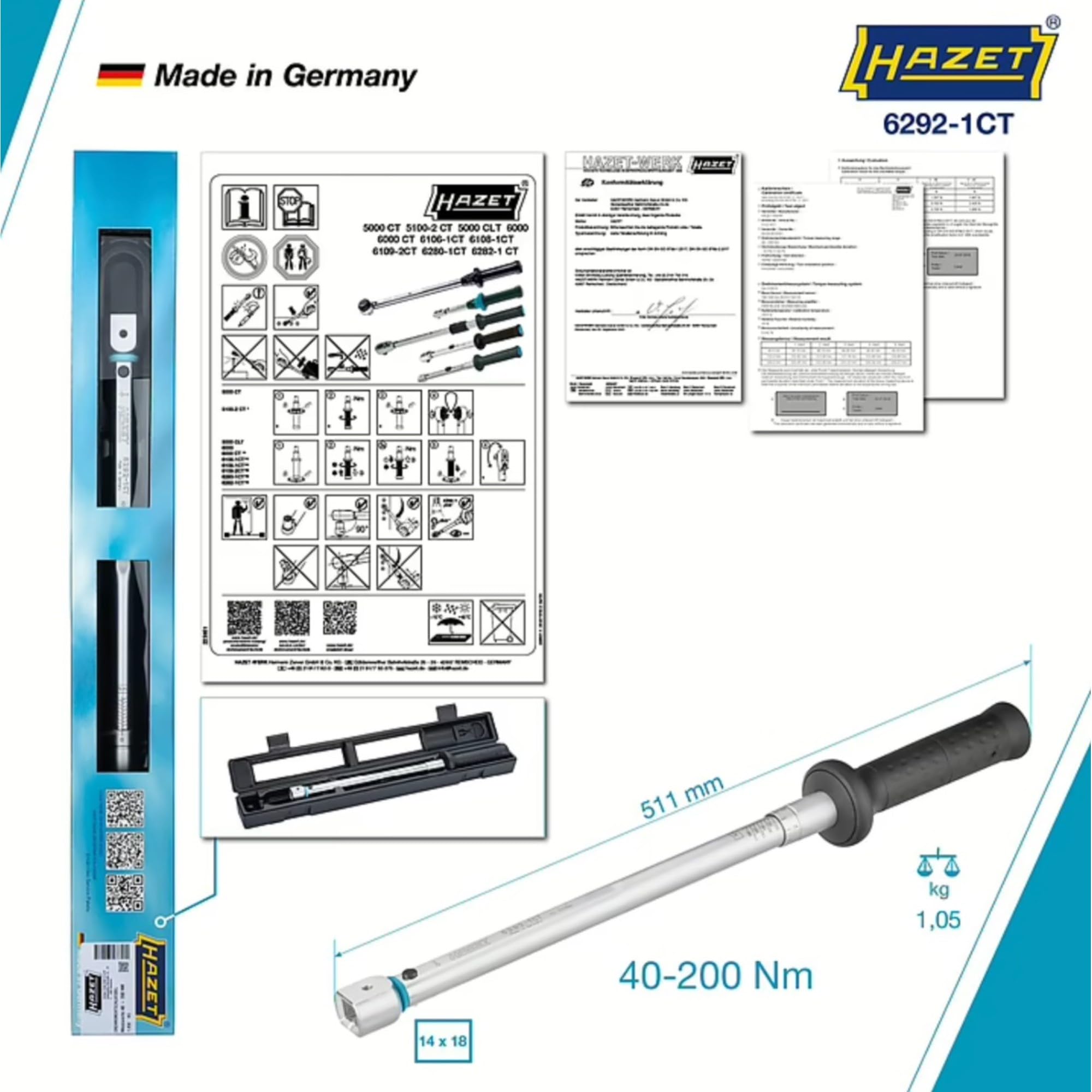 Hazet 6292-1CT Torque wrench 14x18, 40-200 Nm - Amazon.com