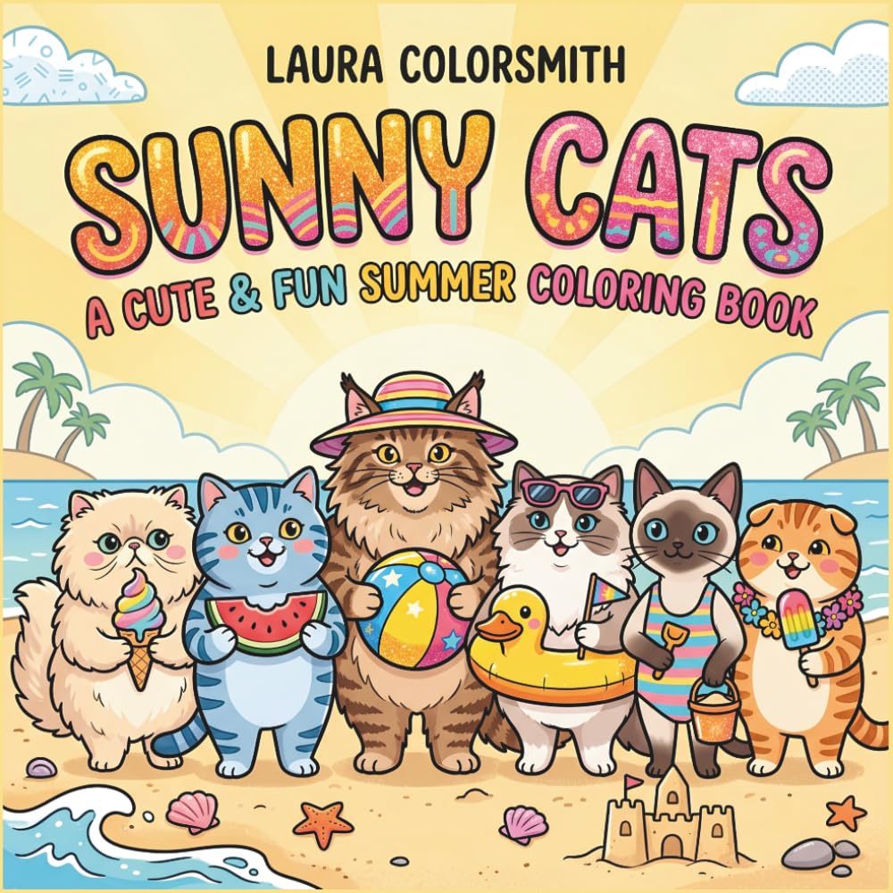 Sunny Cats - A Cute & Fun Summer Coloring Book: Adorable Cats on a Summer Beach Vacation – A Fun and Relaxing Coloring Book for All Ages