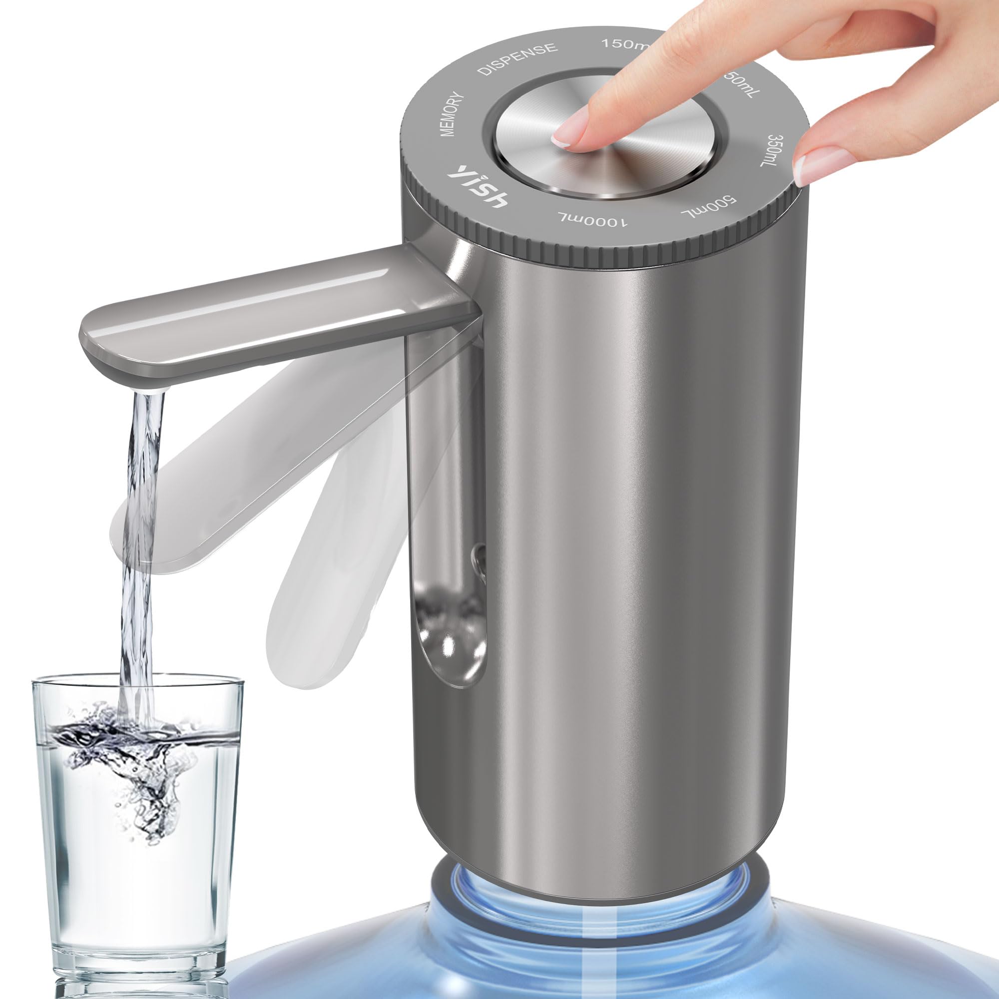 YISH Dispensador de Agua Electrico:Dosificador de Agua Portable de 3.8-18.9 litros, Dispensador para Botellas Recargable por Tipo C, Bomba Agua Garrafa para el Hogar, Camping, Oficina