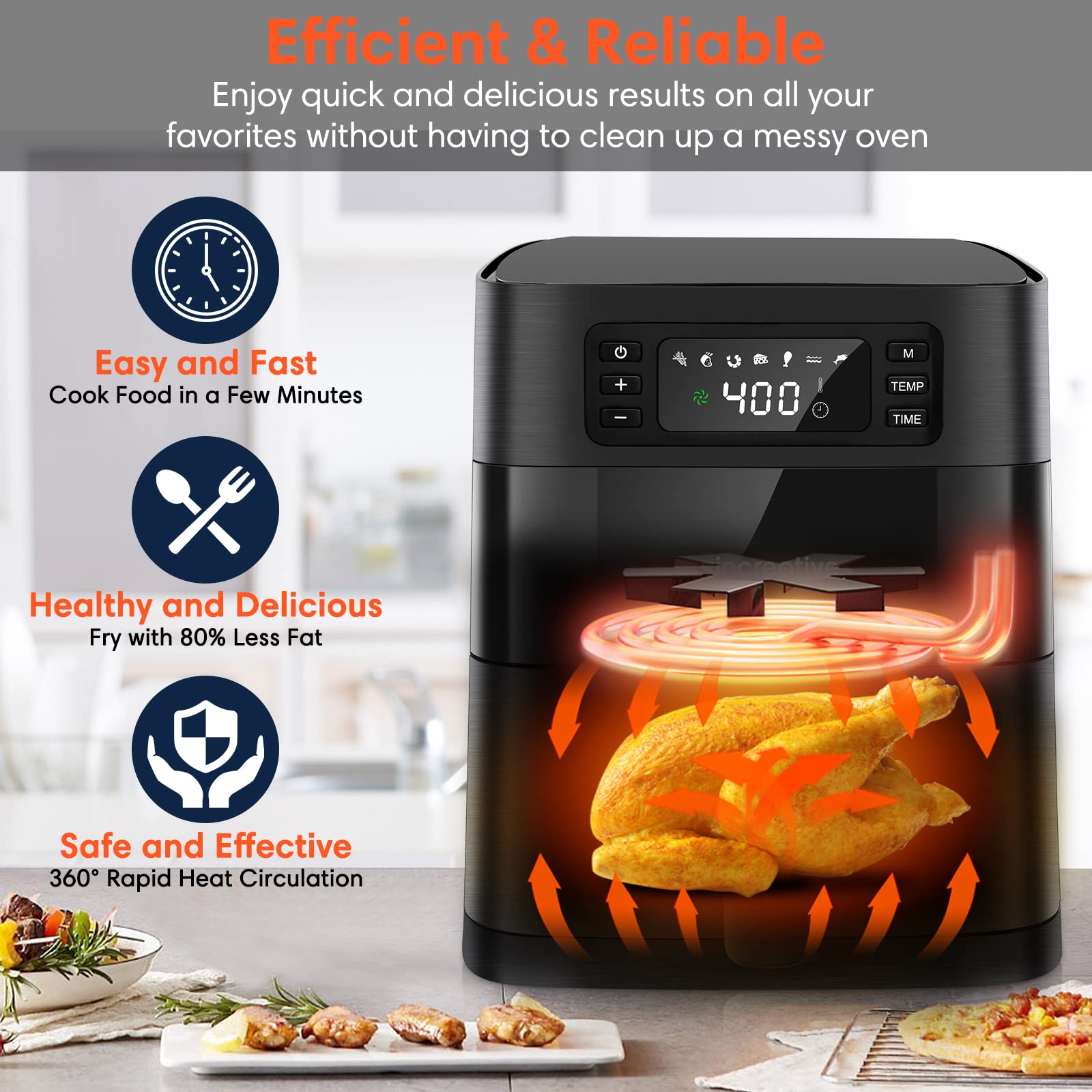 Air Fryer XL, 5.8 QT Hot Air Fryer Oven to Grill Bake Roast, 7in1