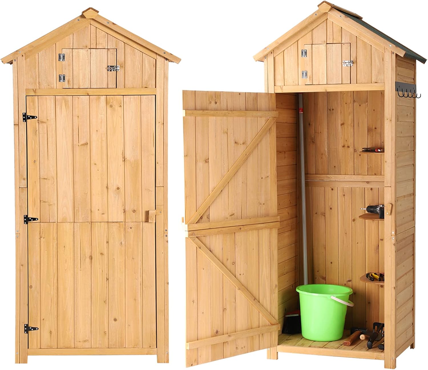 Super Cheap 🛒 B BAIJIAWEI Garden Storage Shed - Outdoor Wooden Tool Storage Cabinet - Arrow Tool Shed Organizer Fir Wood Lockers for Home, Lawn, Yard