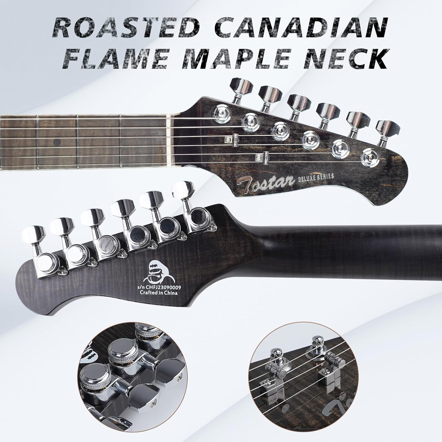 TOSTAR 39inch Telecaster Solid Body Electric Guitar for Adults Professional Player,Full Size 6 string, 2-Point Tremolo, Right Handed, Roasted Canadian Flamed Maple, Glossy Finish