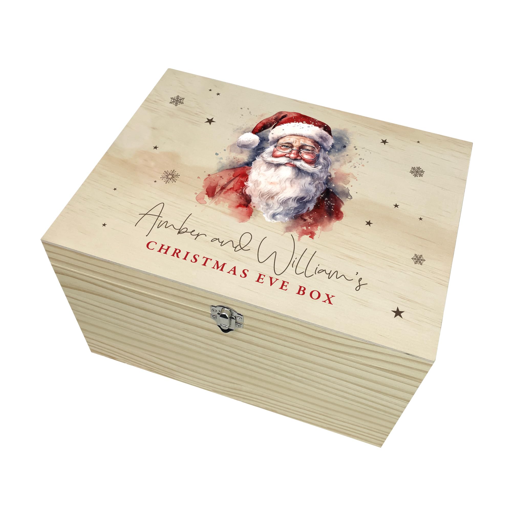 The Lovely Keepsake Company Personalised Traditional Santa Christmas Eve Box | Custom Name | Pine Wood Box with Metal Hinges & Clasp | Christmas Eve Gift | W36cm x D26.9cm x H20cm