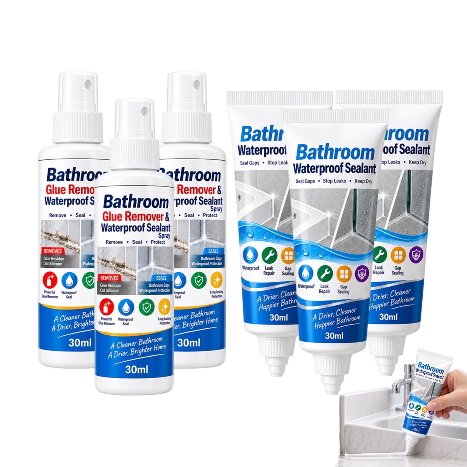 Kit de eliminador de adhesivo y sellador impermeable para baño (3PCS)