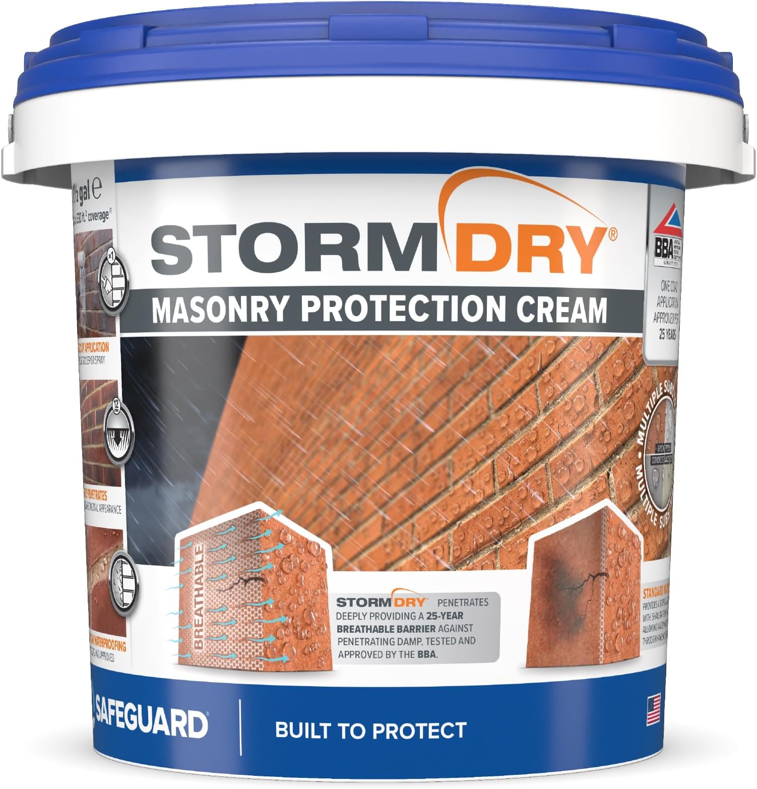 Stormdry Brick Sealer (1.5 Gallon) - Clear Brick, Stone, Concrete & Masonry Waterproofer - 25-Year Certified Waterproofing Protection Against Penetrating Damp