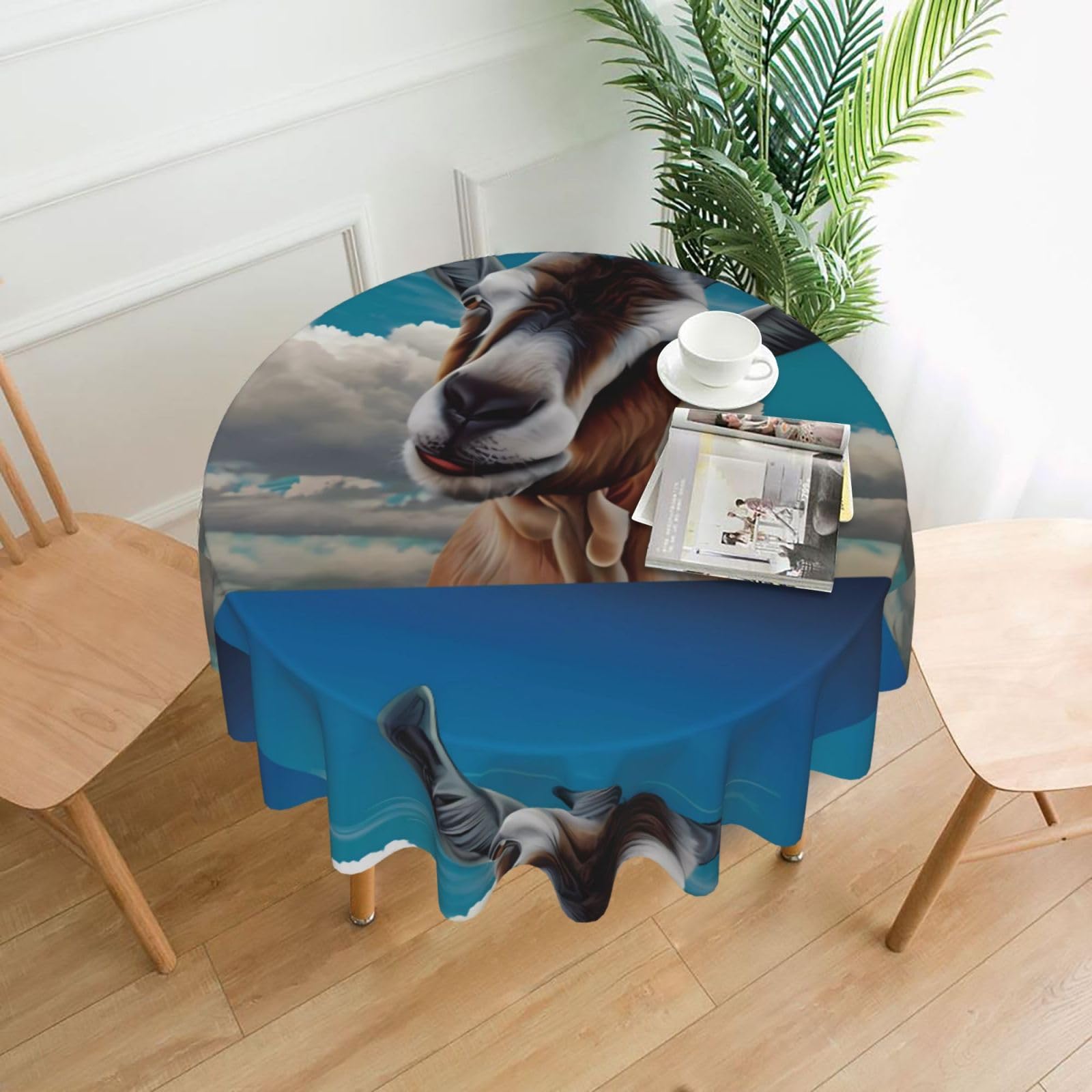 WHJSSF Goat Prints Round Decorative Table Throw 60 Inch – Waterproof Table Cover for Dining, Coffee Tables, and Outdoor Events