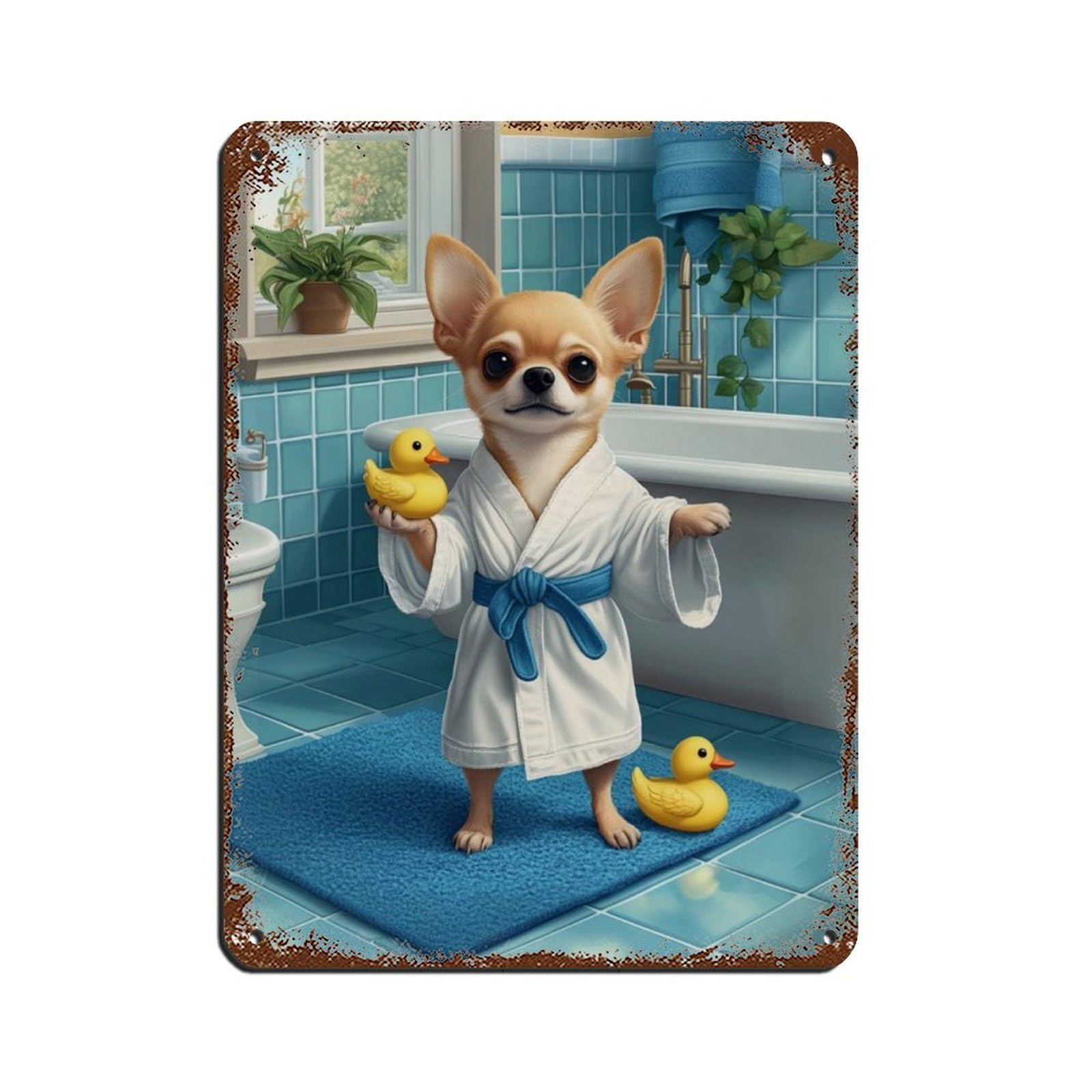 Chihuahua Dog Bathroom Art (1) Tin Sign Vintage Metal Pub Club Cafe Bar Home Wall Art Decoration Poster Retro 12x16inch(30x40cm)