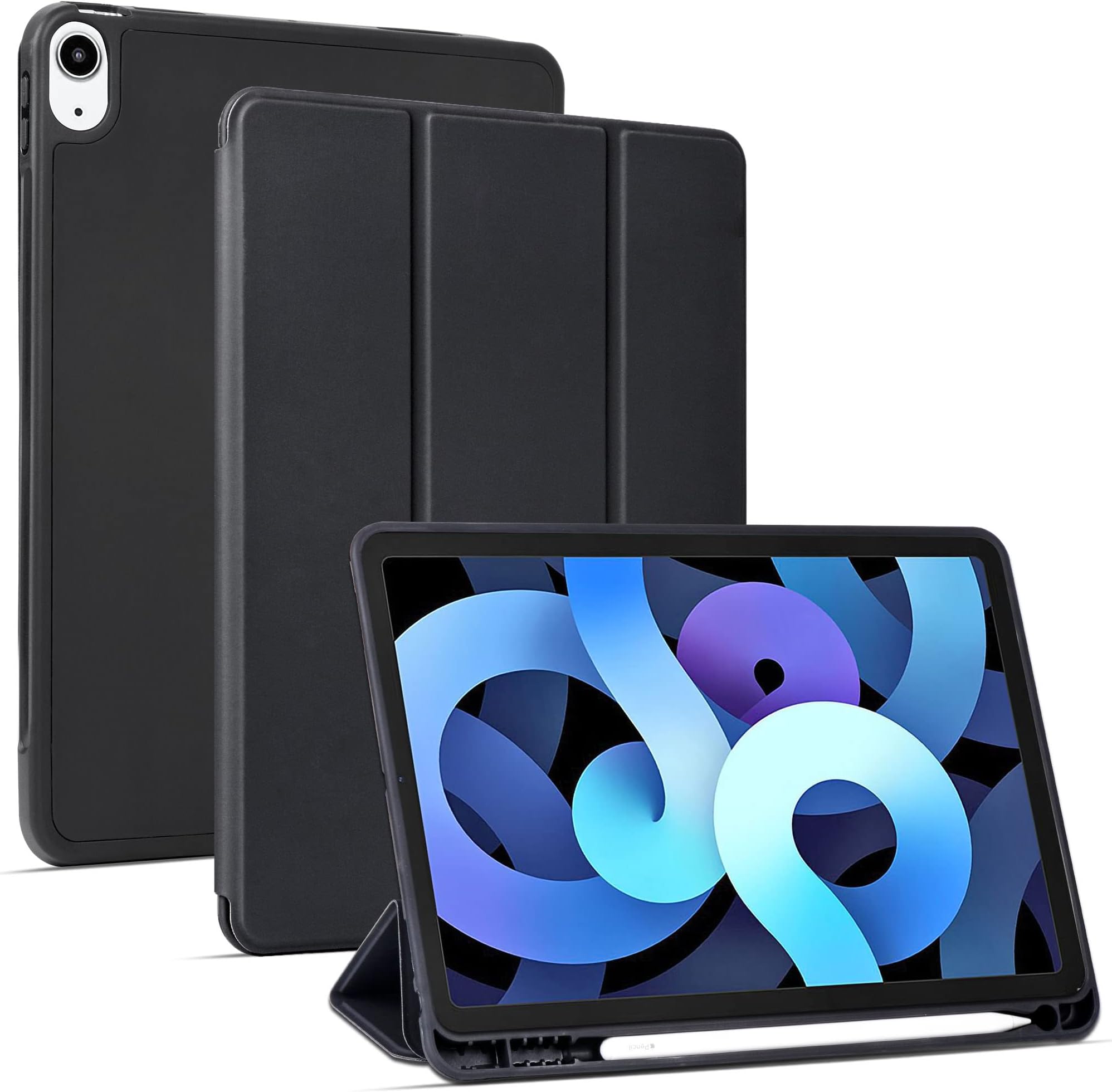 Arae for iPad Air 4 Generation 10.9 Case (2020) Auto Wake/Sleep Feature Standing Cover, Black